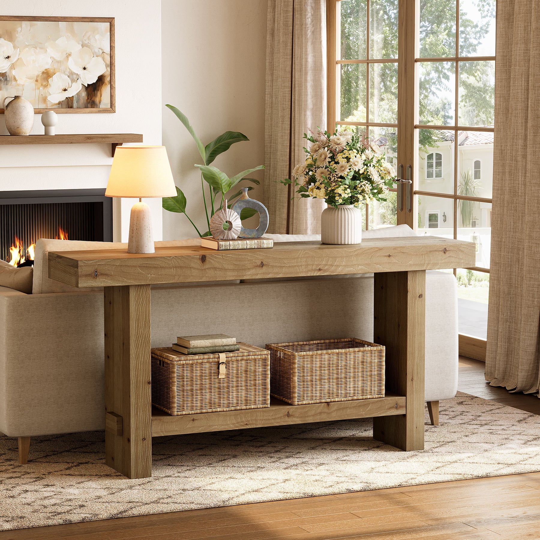 63" Solid Wood Console Table, 2-Tier Narrow Entryway Table for Hallway - Image 3