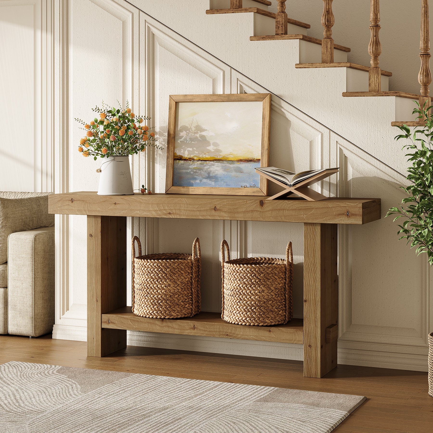 63" Solid Wood Console Table, 2-Tier Narrow Entryway Table for Hallway - Image 5