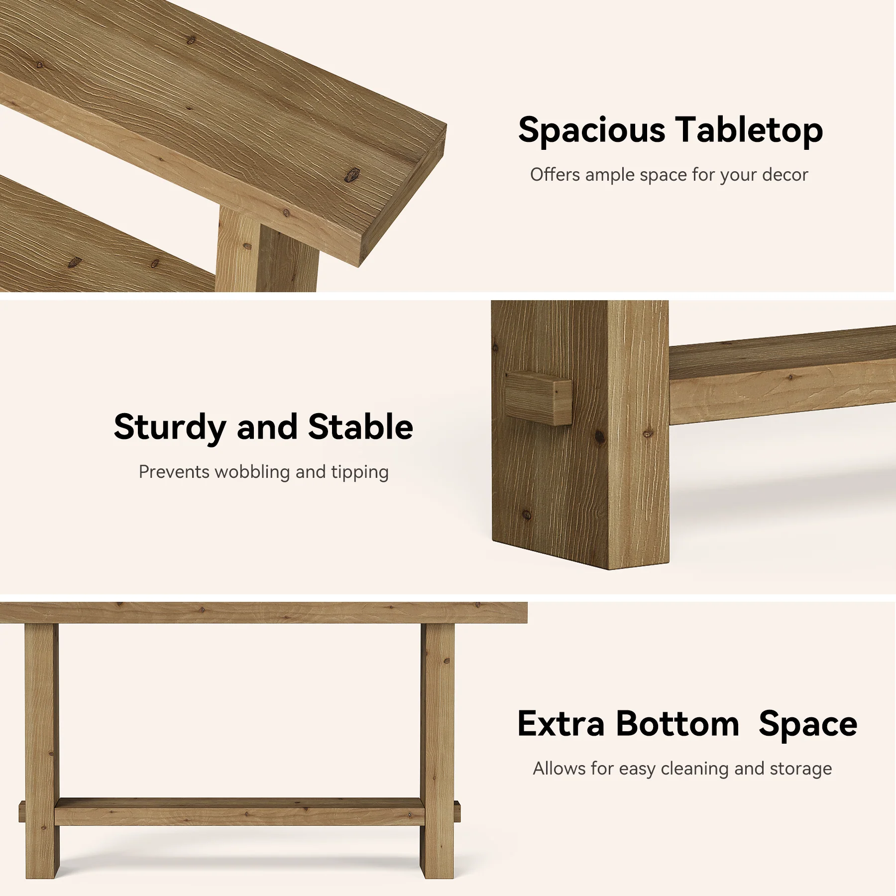 63" Solid Wood Console Table, 2-Tier Narrow Entryway Table for Hallway - Image 7