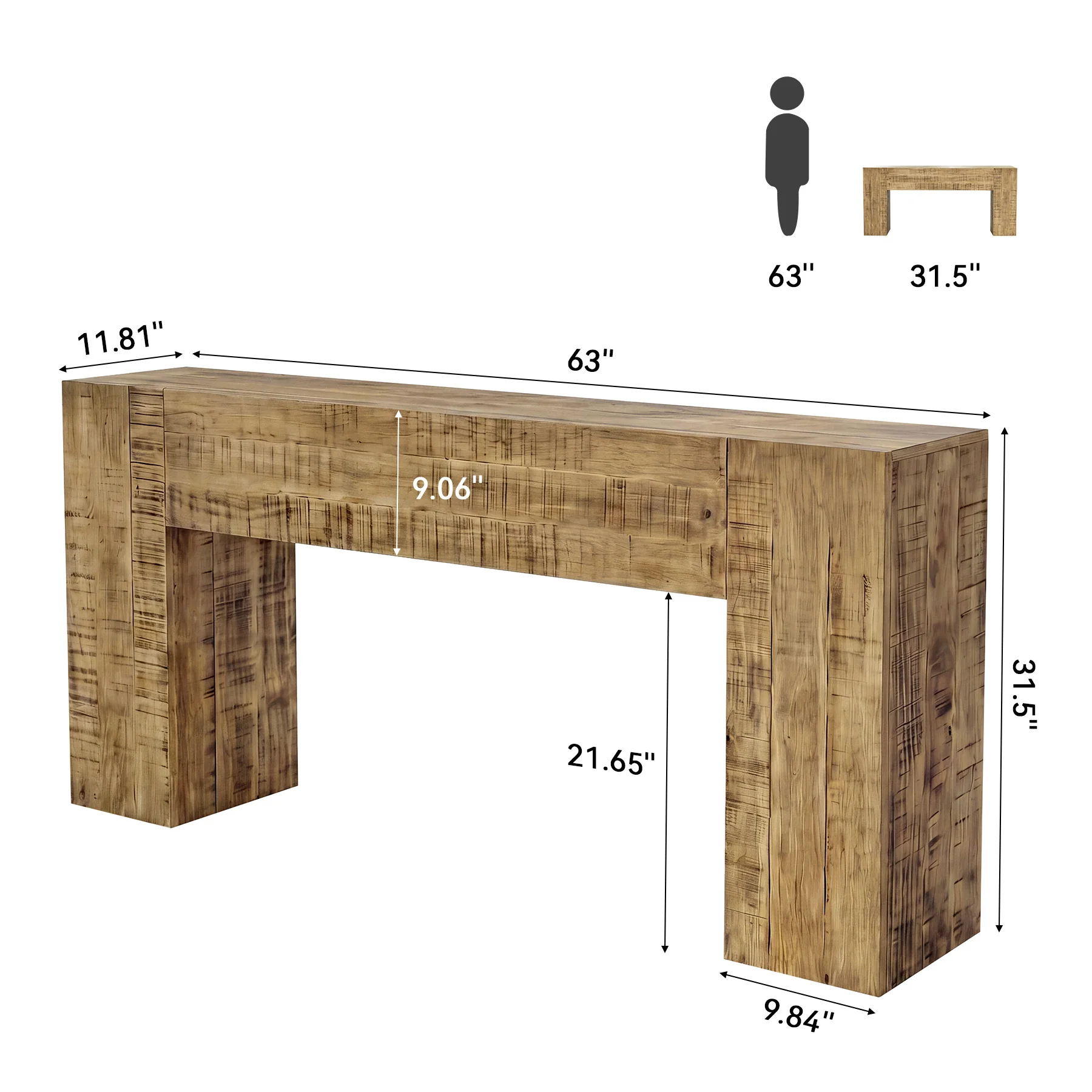 Solid Wood Console Table, 63" Farmhouse Sofa Table Behind Couch for Entryway - Image 2