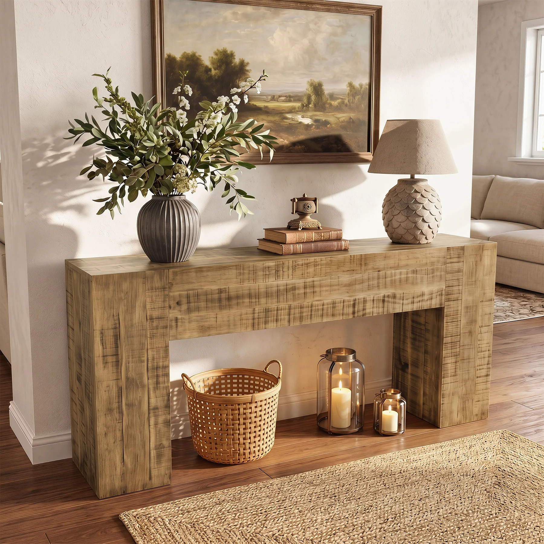 Solid Wood Console Table, 63" Farmhouse Sofa Table Behind Couch for Entryway - Image 3
