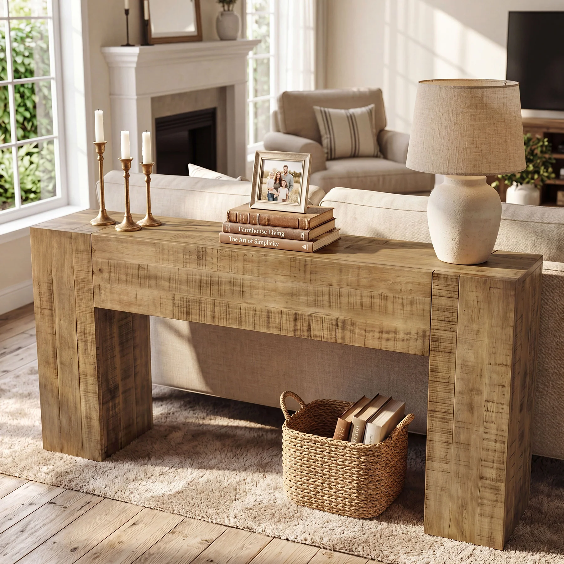 Solid Wood Console Table, 63" Farmhouse Sofa Table Behind Couch for Entryway - Image 4