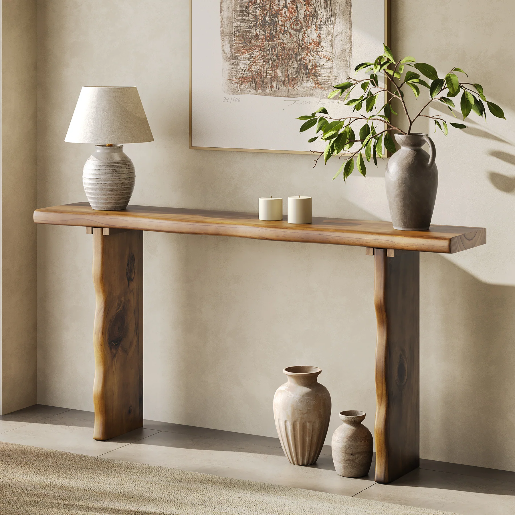 63" Solid Wood Console Table, Farmhouse Narrow Sofa & Entryway Table for Behind Couch or Hallway