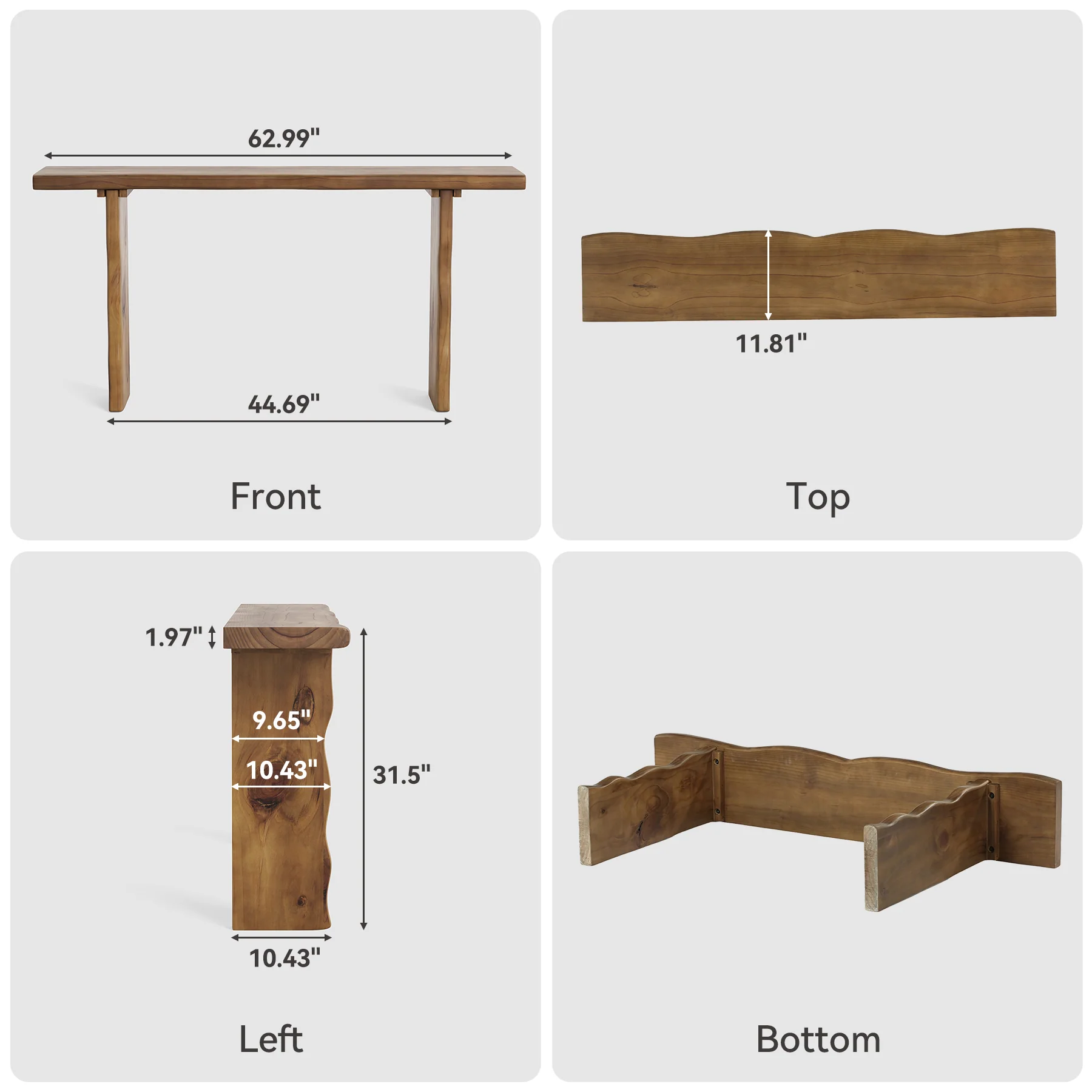 63" Solid Wood Console Table, Farmhouse Narrow Sofa & Entryway Table for Behind Couch or Hallway - Image 2