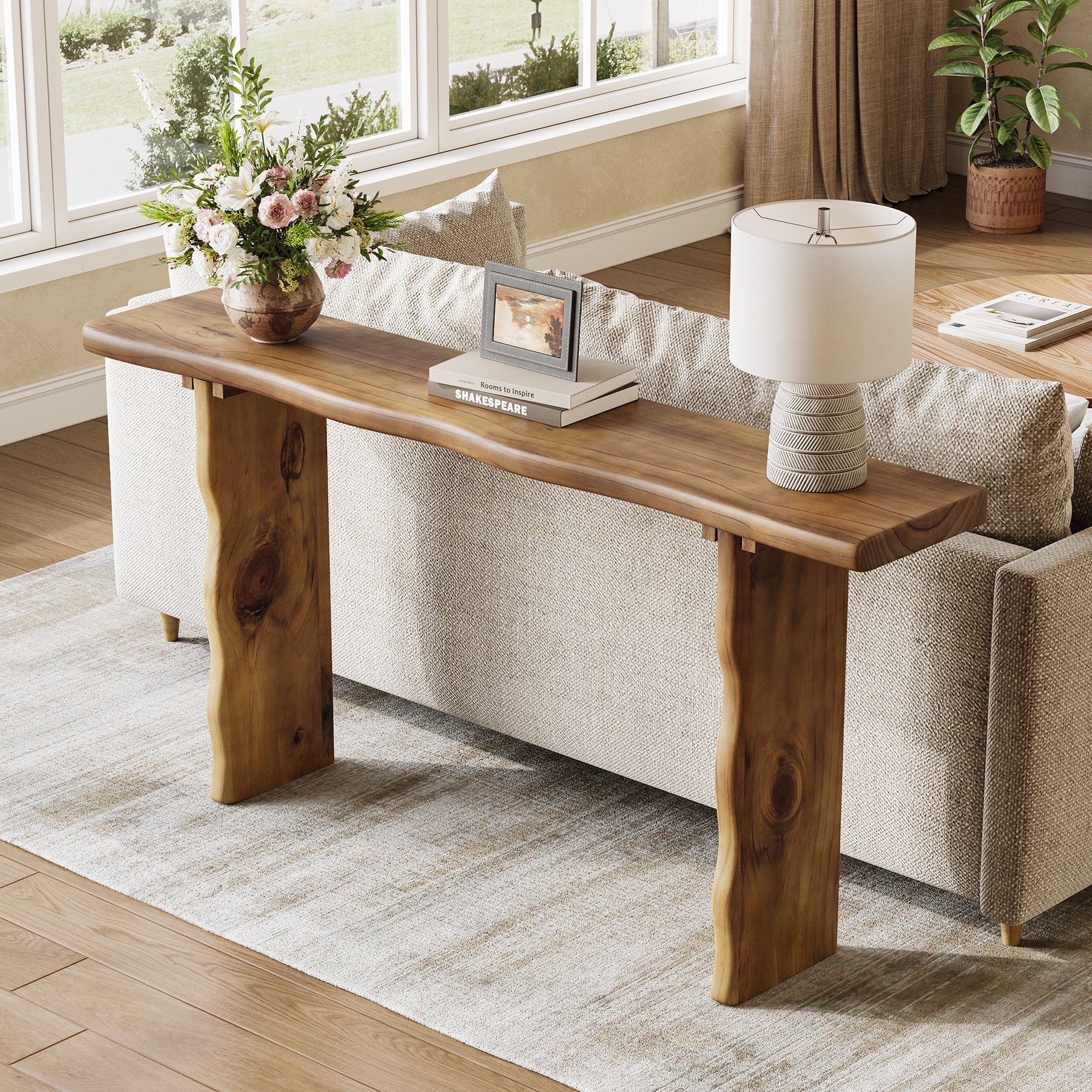 63" Solid Wood Console Table, Farmhouse Narrow Sofa & Entryway Table for Behind Couch or Hallway - Image 4