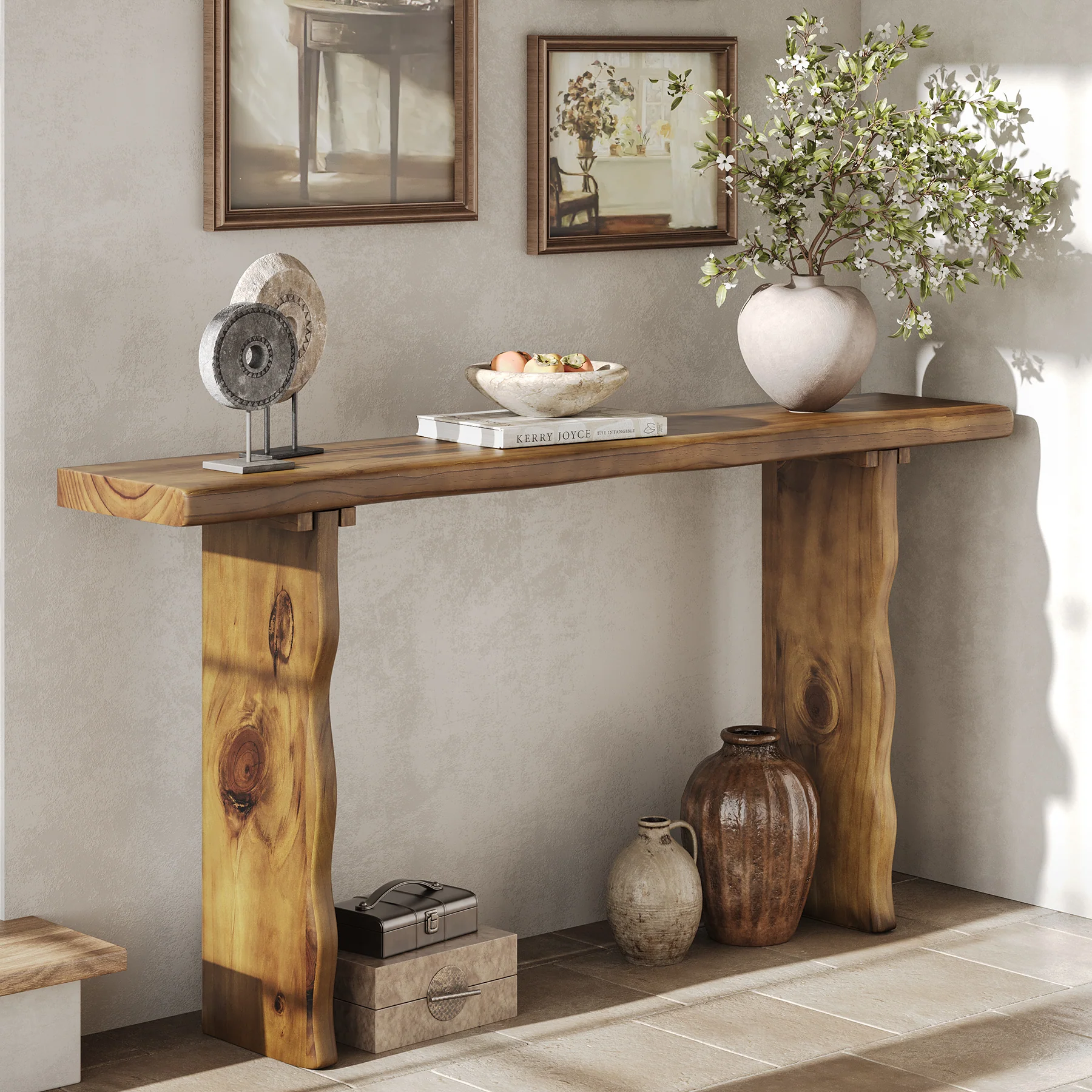 63" Solid Wood Console Table, Farmhouse Narrow Sofa & Entryway Table for Behind Couch or Hallway - Image 5