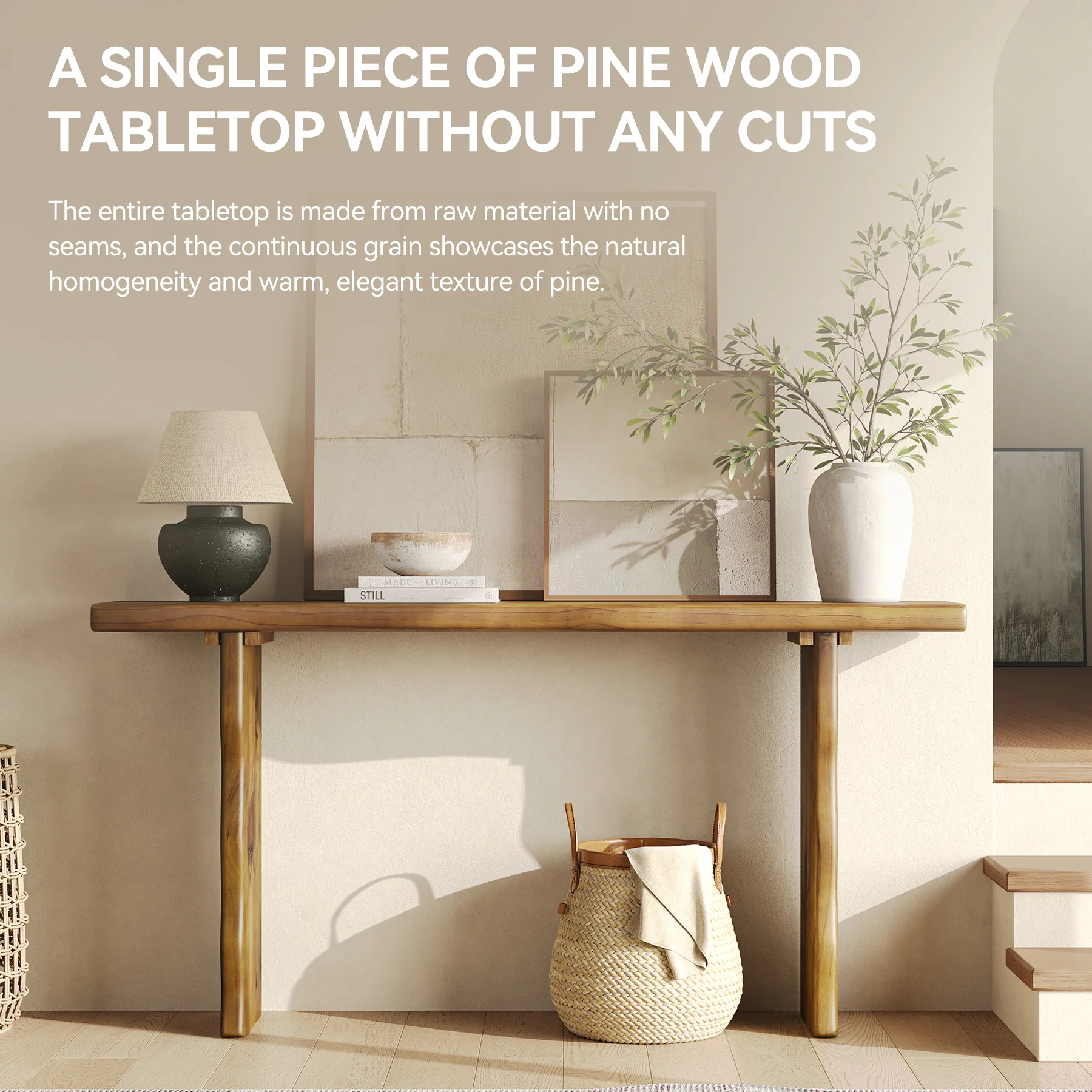 63" Solid Wood Console Table, Farmhouse Narrow Sofa & Entryway Table for Behind Couch or Hallway - Image 6