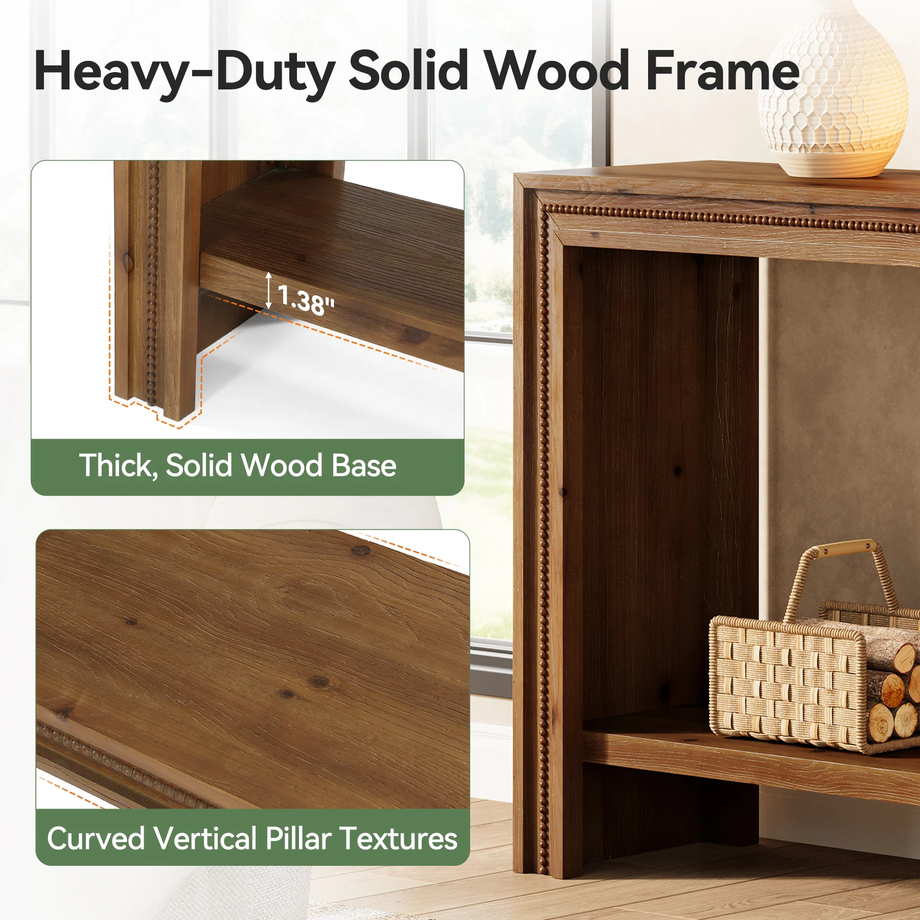 63" Solid Wood Console Table, Narrow Entryway Table with 2-Tier Storage Shelf - Image 8
