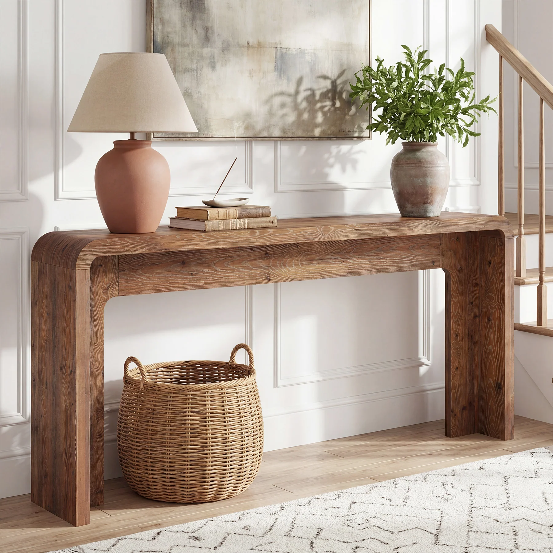 63" Solid Wood Console Table, Narrow Farmhouse Entryway & Sofa Table for Behind Couch or Hallway