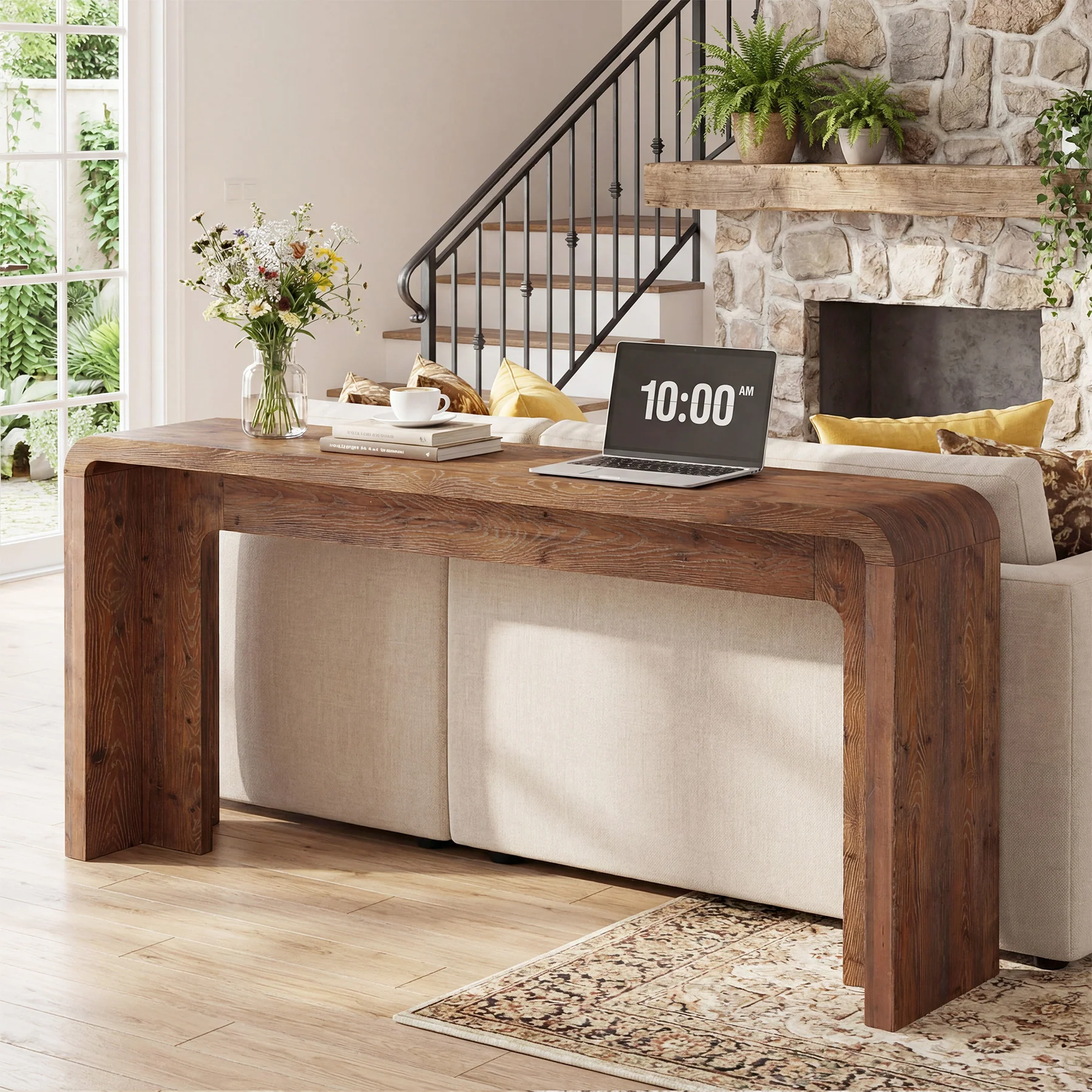 63" Solid Wood Console Table, Narrow Farmhouse Entryway & Sofa Table for Behind Couch or Hallway - Image 3