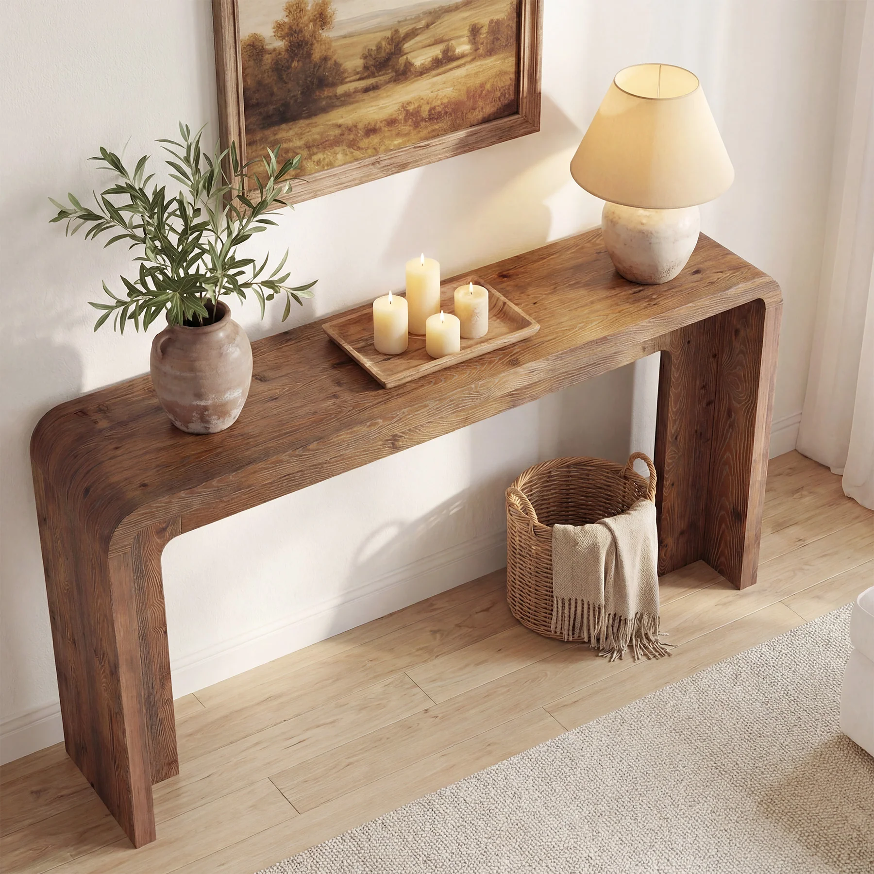 63" Solid Wood Console Table, Narrow Farmhouse Entryway & Sofa Table for Behind Couch or Hallway - Image 4