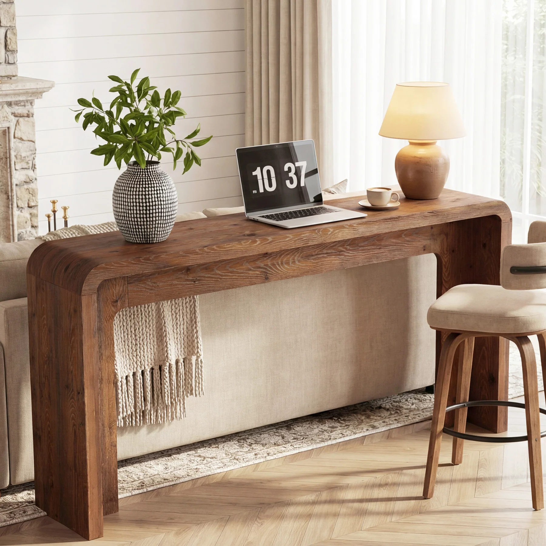 63" Solid Wood Console Table, Narrow Farmhouse Entryway & Sofa Table for Behind Couch or Hallway - Image 5