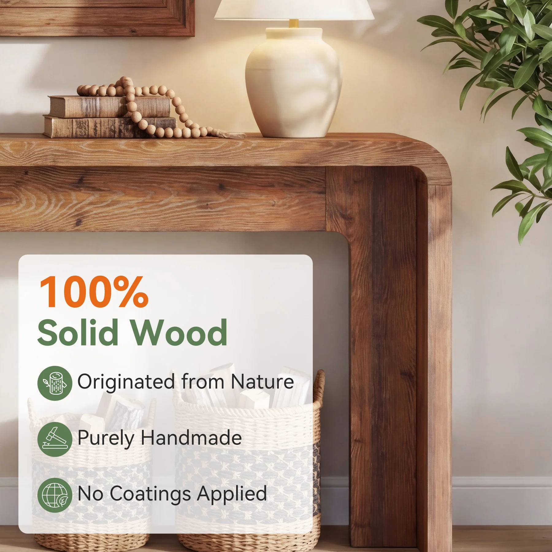 63" Solid Wood Console Table, Narrow Farmhouse Entryway & Sofa Table for Behind Couch or Hallway - Image 6