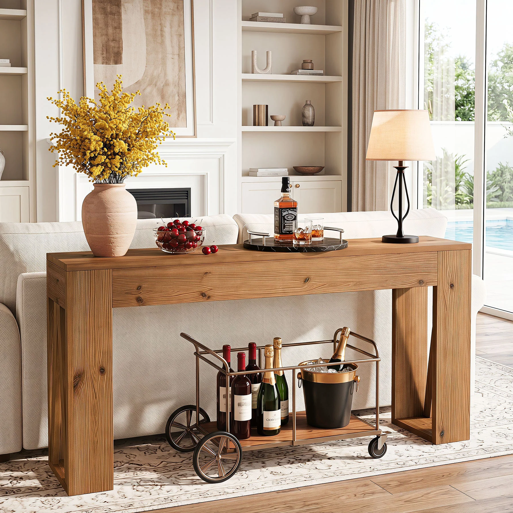 63" Solid Wood Console Table, Narrow Rectangle Entryway Sofa Table for Hallway - Image 3