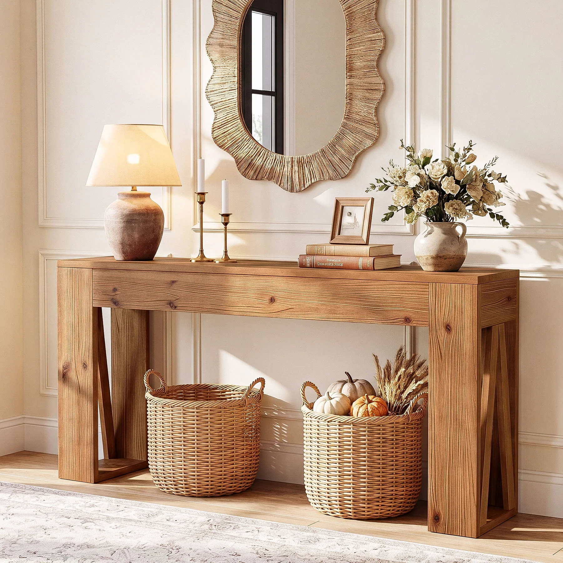 63" Solid Wood Console Table, Narrow Rectangle Entryway Sofa Table for Hallway - Image 4