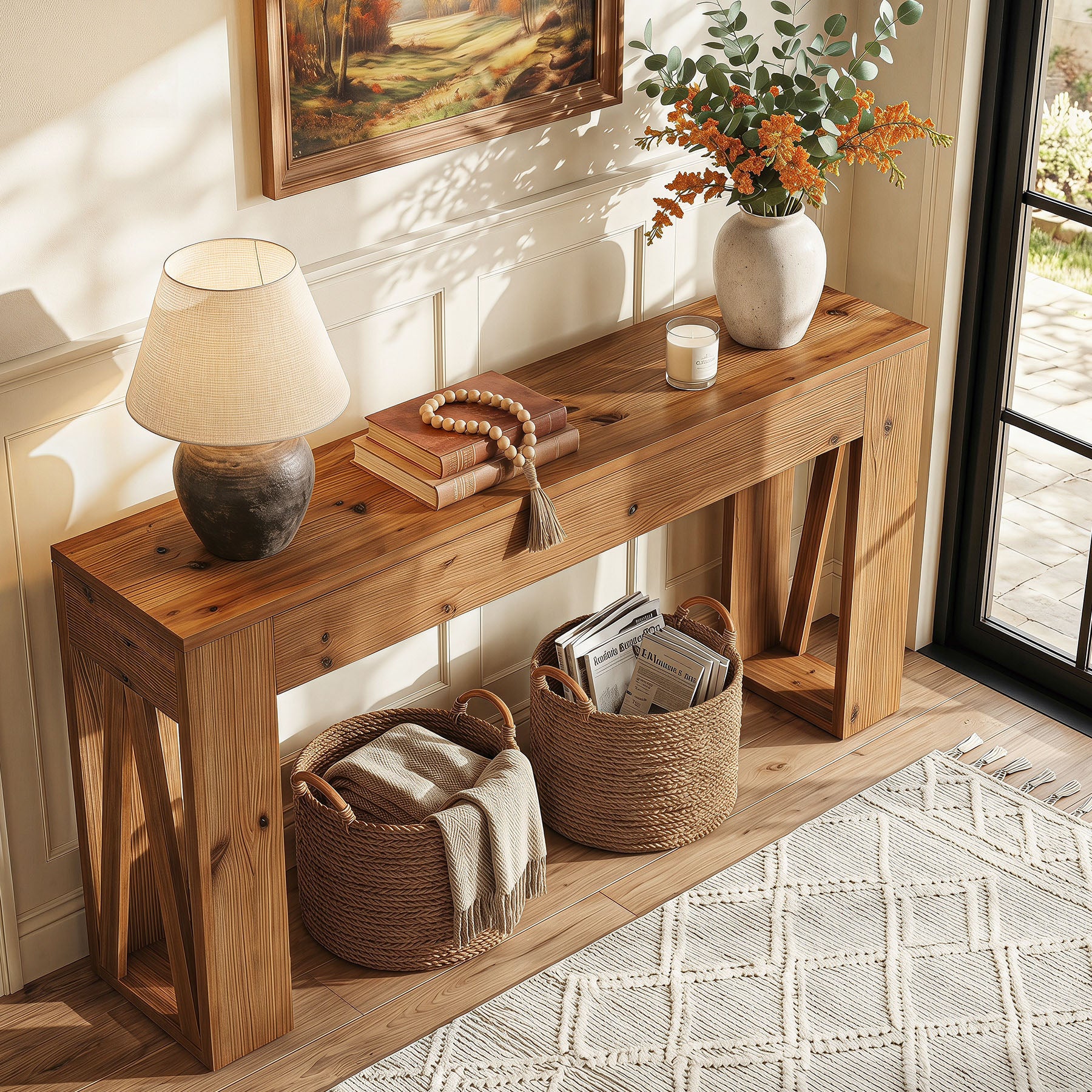63" Solid Wood Console Table, Narrow Rectangle Entryway Sofa Table for Hallway - Image 5