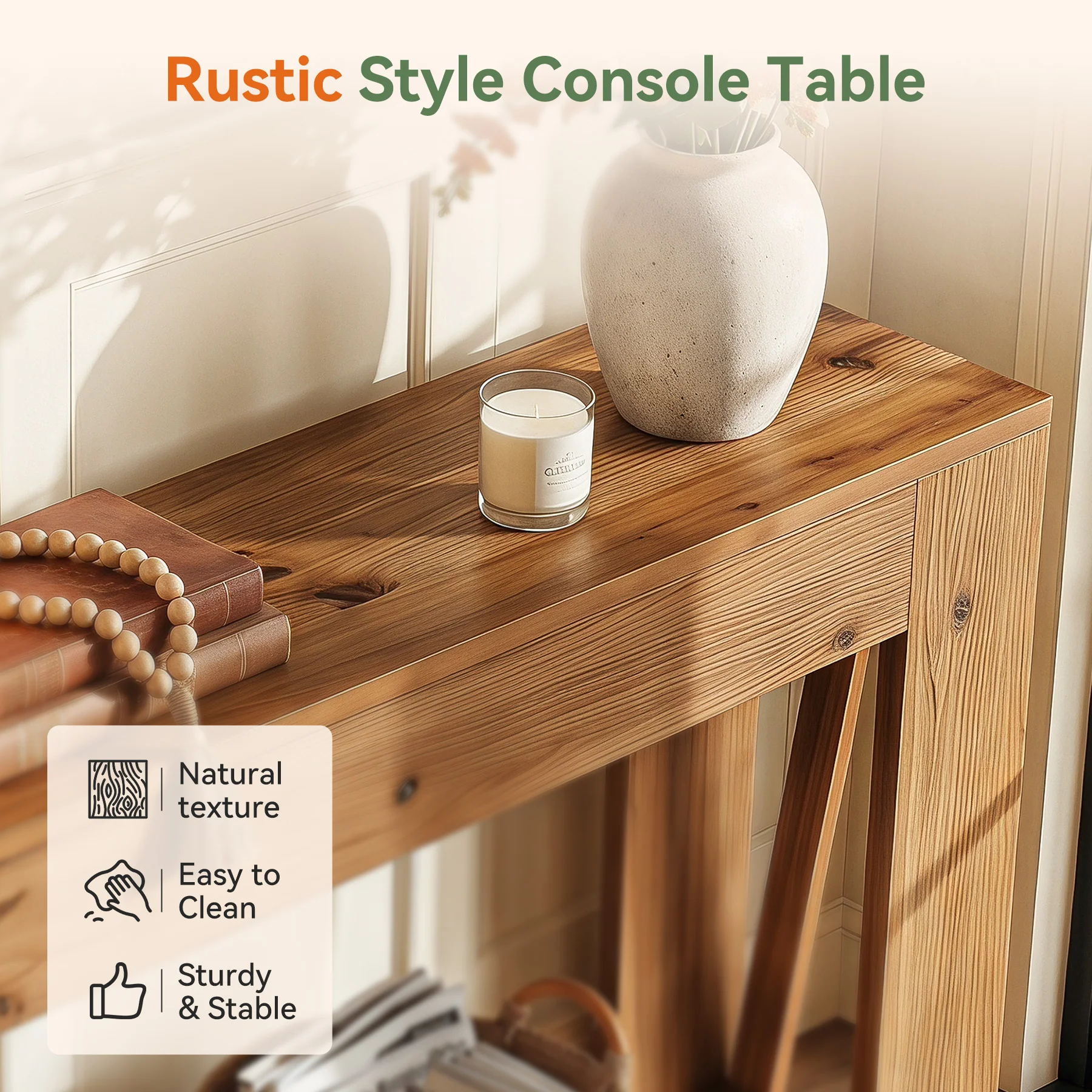 63" Solid Wood Console Table, Narrow Rectangle Entryway Sofa Table for Hallway - Image 8