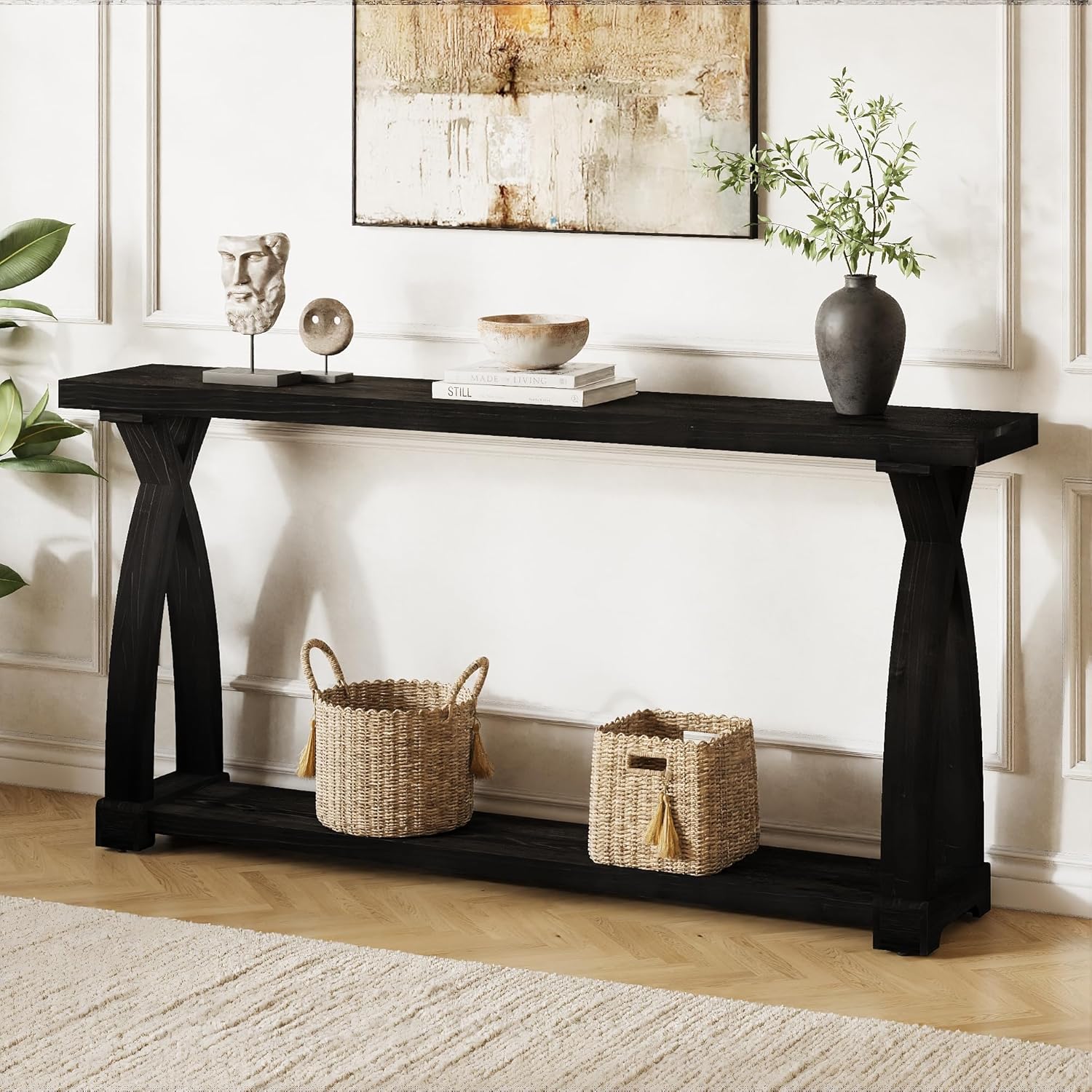 63" Solid Wood Console Table, Narrow Sofa Entryway Table with 2-Tier Storage - Image 10