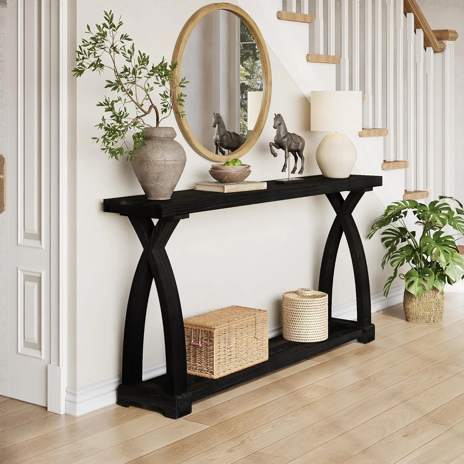 63" Solid Wood Console Table, Narrow Sofa Entryway Table with 2-Tier Storage - Image 11