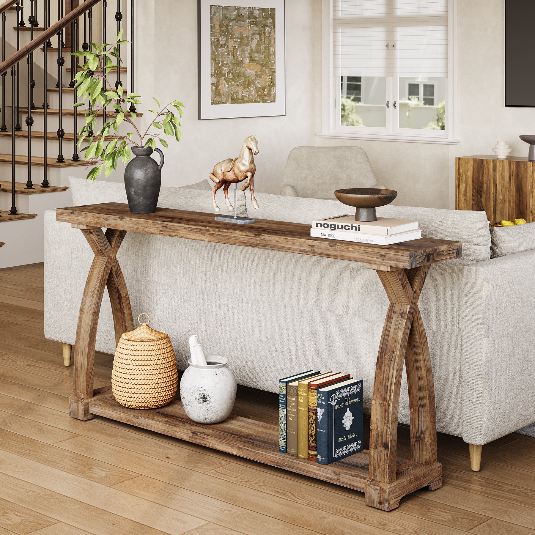 63" Solid Wood Console Table, Narrow Sofa Entryway Table with 2-Tier Storage - Image 4