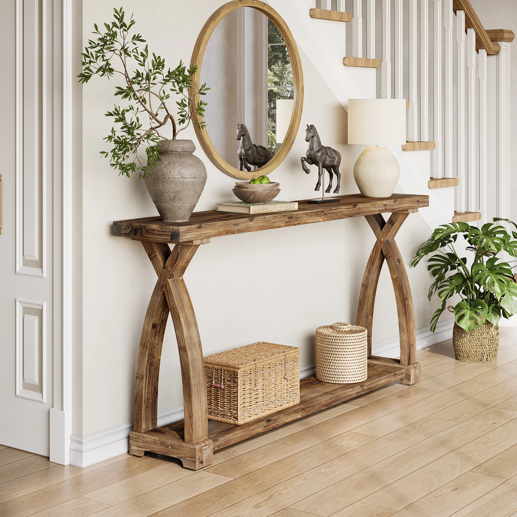 63" Solid Wood Console Table, Narrow Sofa Entryway Table with 2-Tier Storage - Image 5