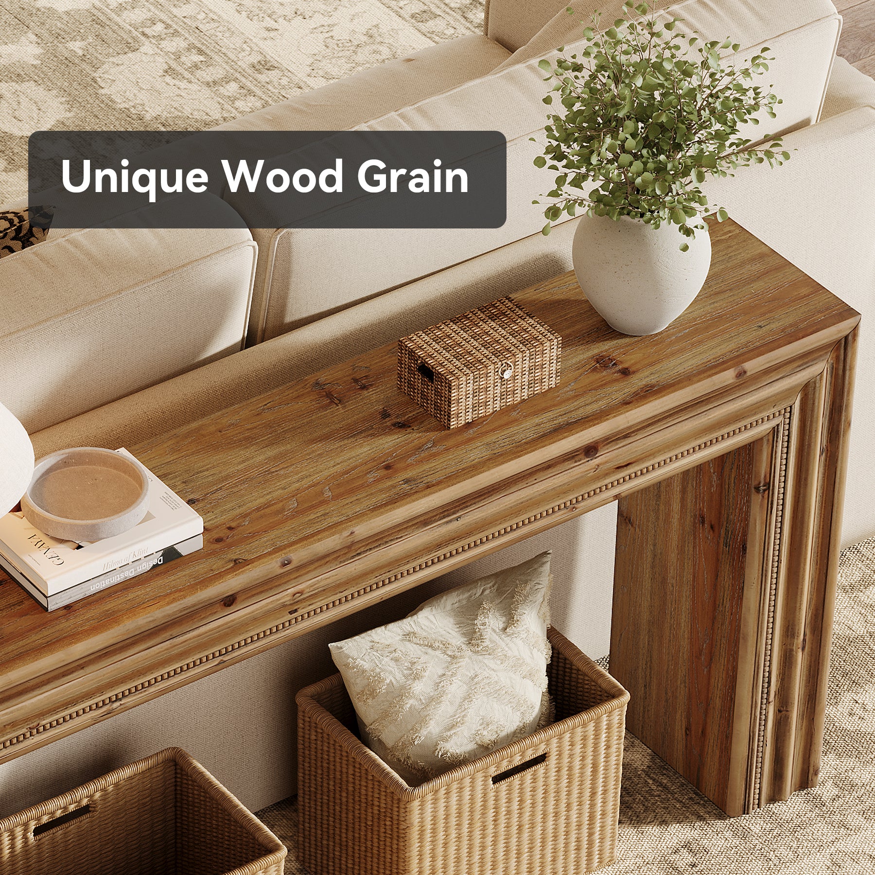 63" Solid Wood Console Table, Narrow Sofa Table Behind Couch with Sculpted Edge - Image 8