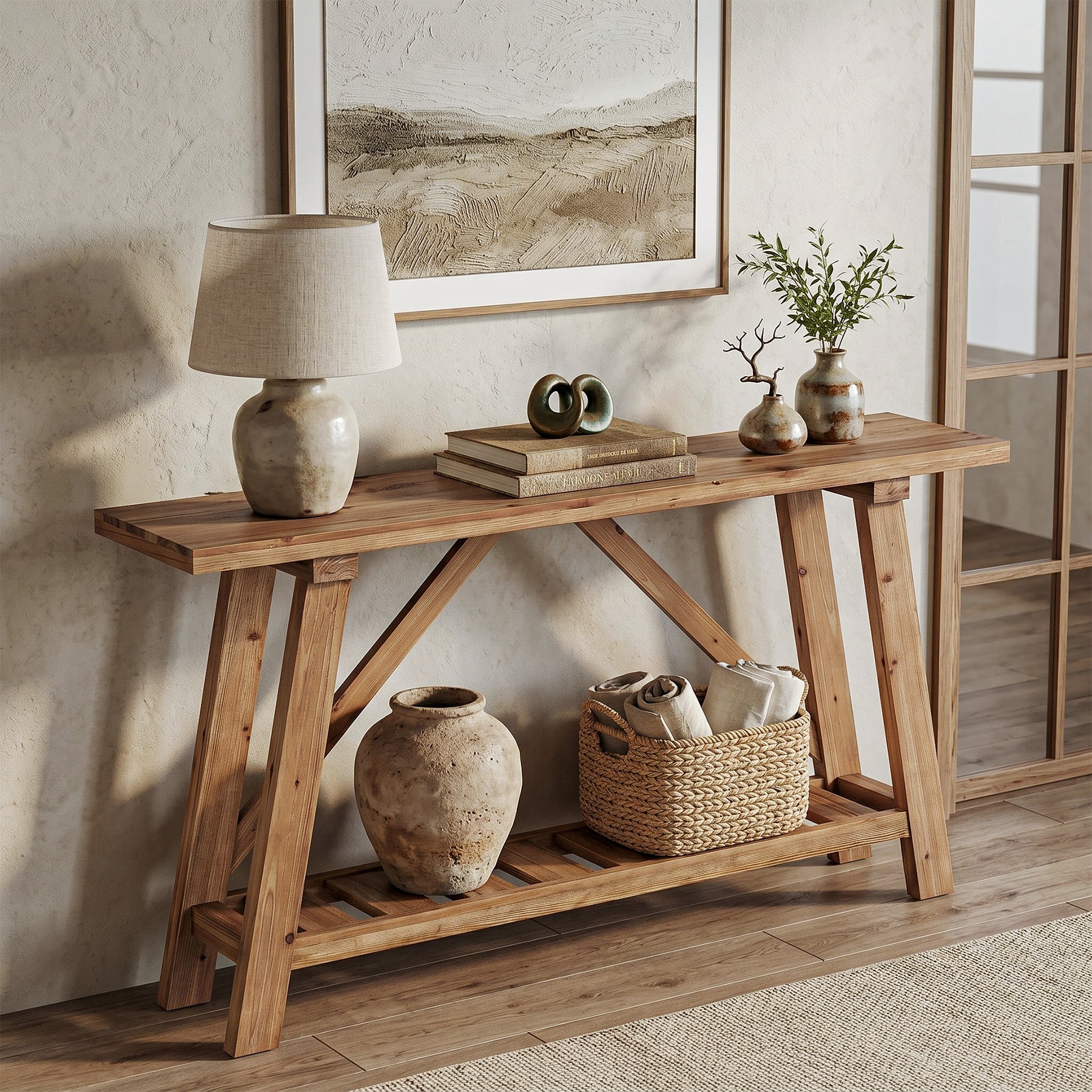 62.9" Solid Wood Console Table, Narrow Sofa Table with Storage Shelf for Entryway - Image 3