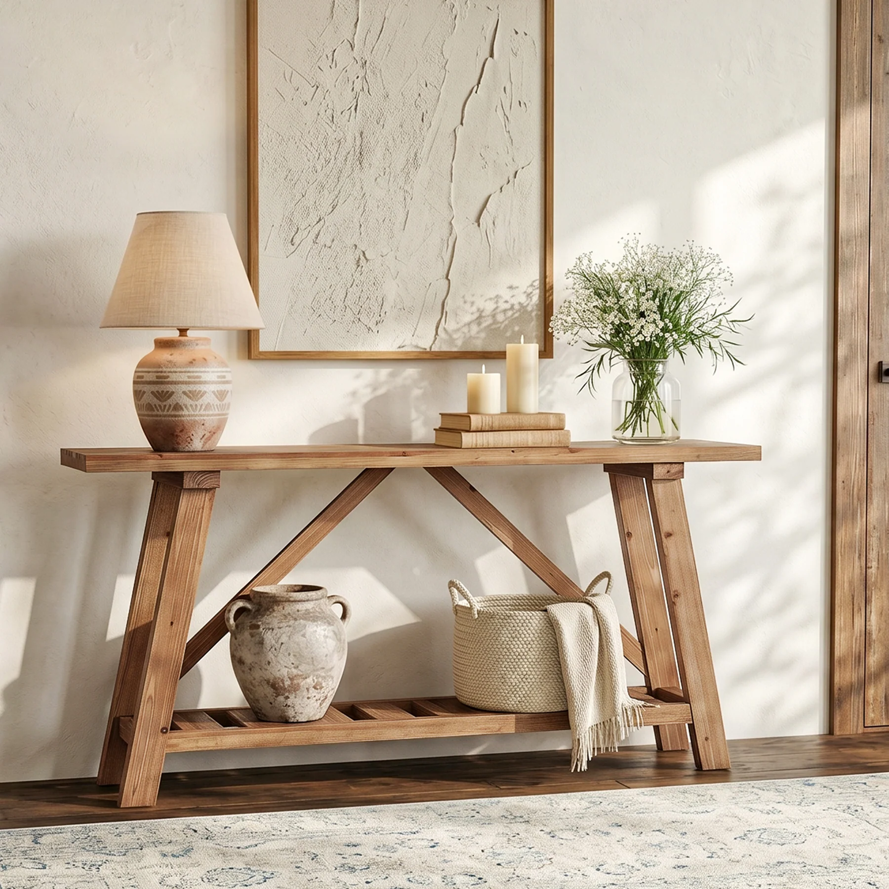 62.9" Solid Wood Console Table, Narrow Sofa Table with Storage Shelf for Entryway - Image 5