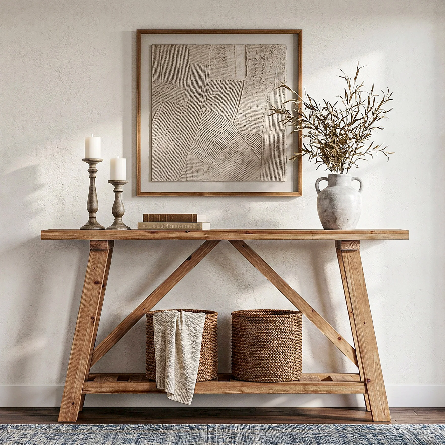 62.9" Solid Wood Console Table, Narrow Sofa Table with Storage Shelf for Entryway - Image 6