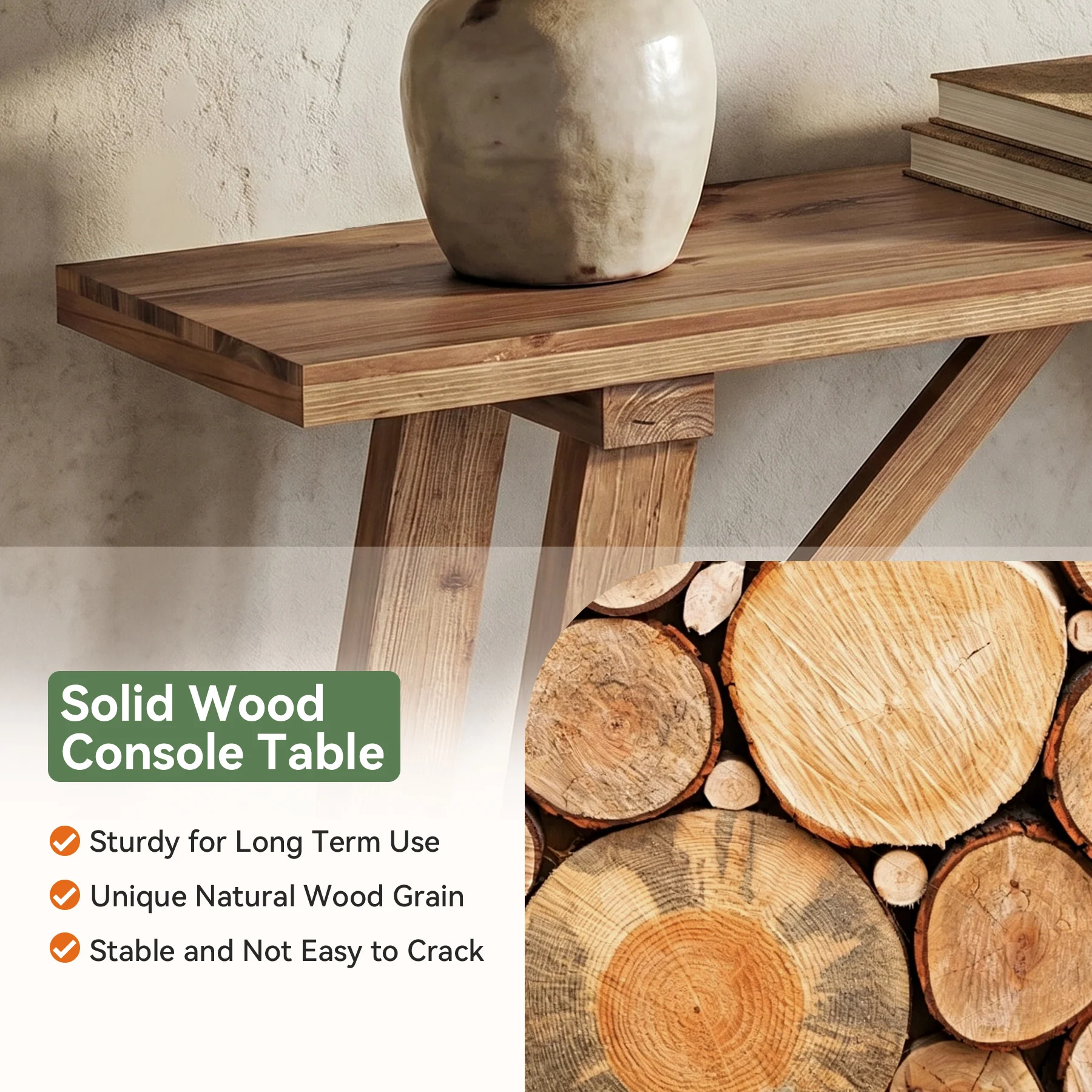 62.9" Solid Wood Console Table, Narrow Sofa Table with Storage Shelf for Entryway - Image 7