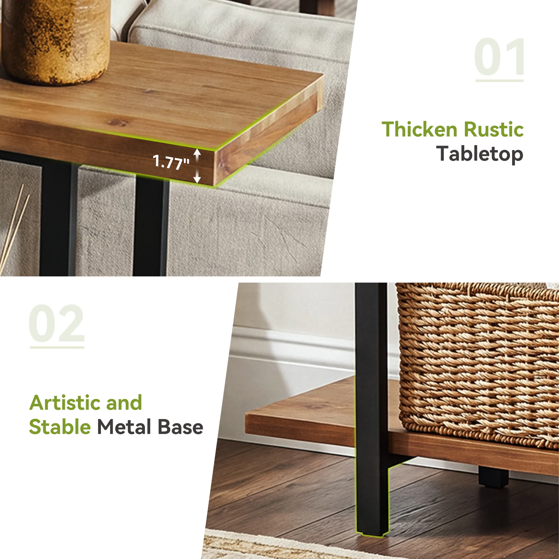 63" Solid Wood Console Table with 3-Tier Storage, Farmhouse Entryway Sofa Table with Metal Frame - Image 6