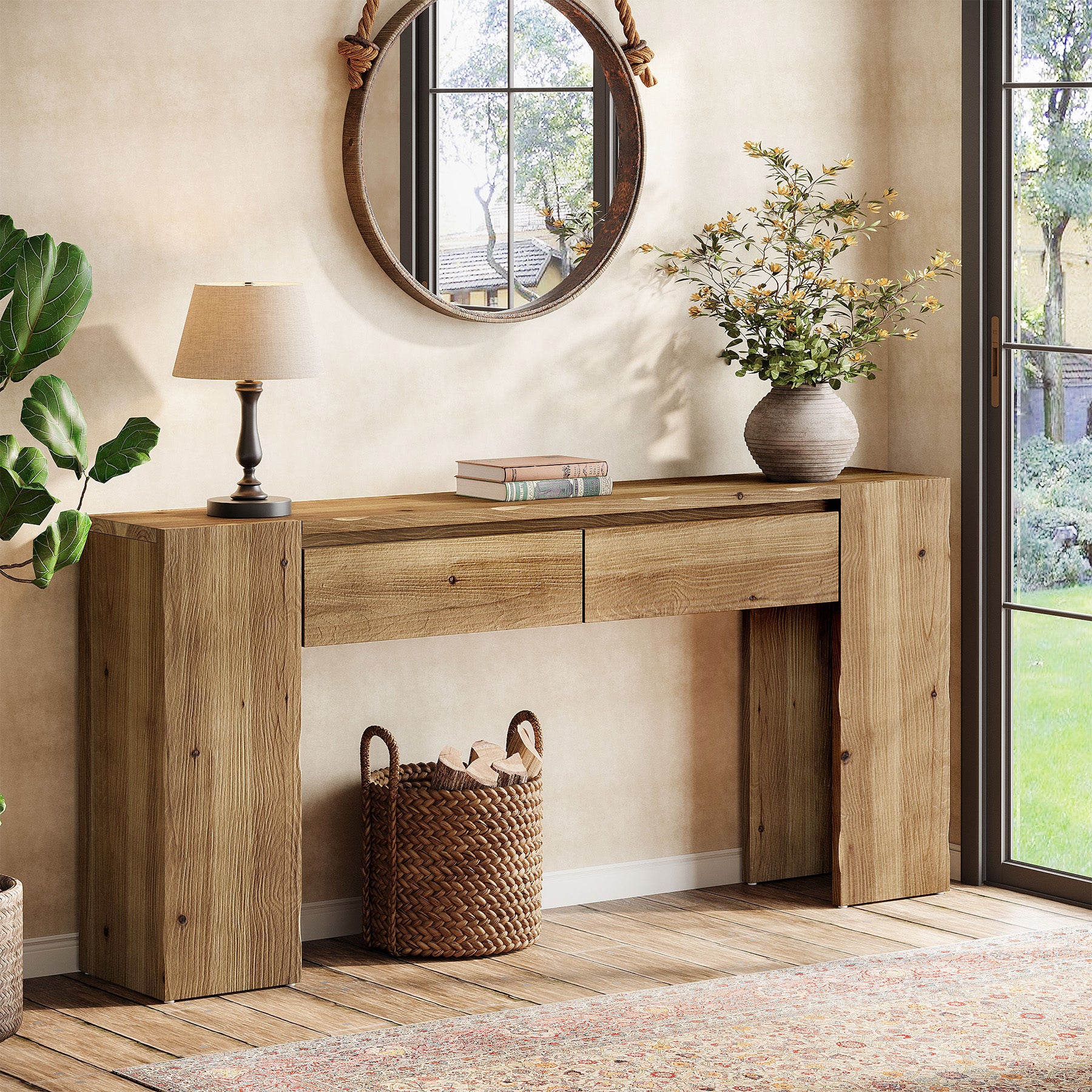 63" Solid Wood Console Table with Drawers, Narrow Entryway Sofa Table for Hallway & Living Room - Image 3