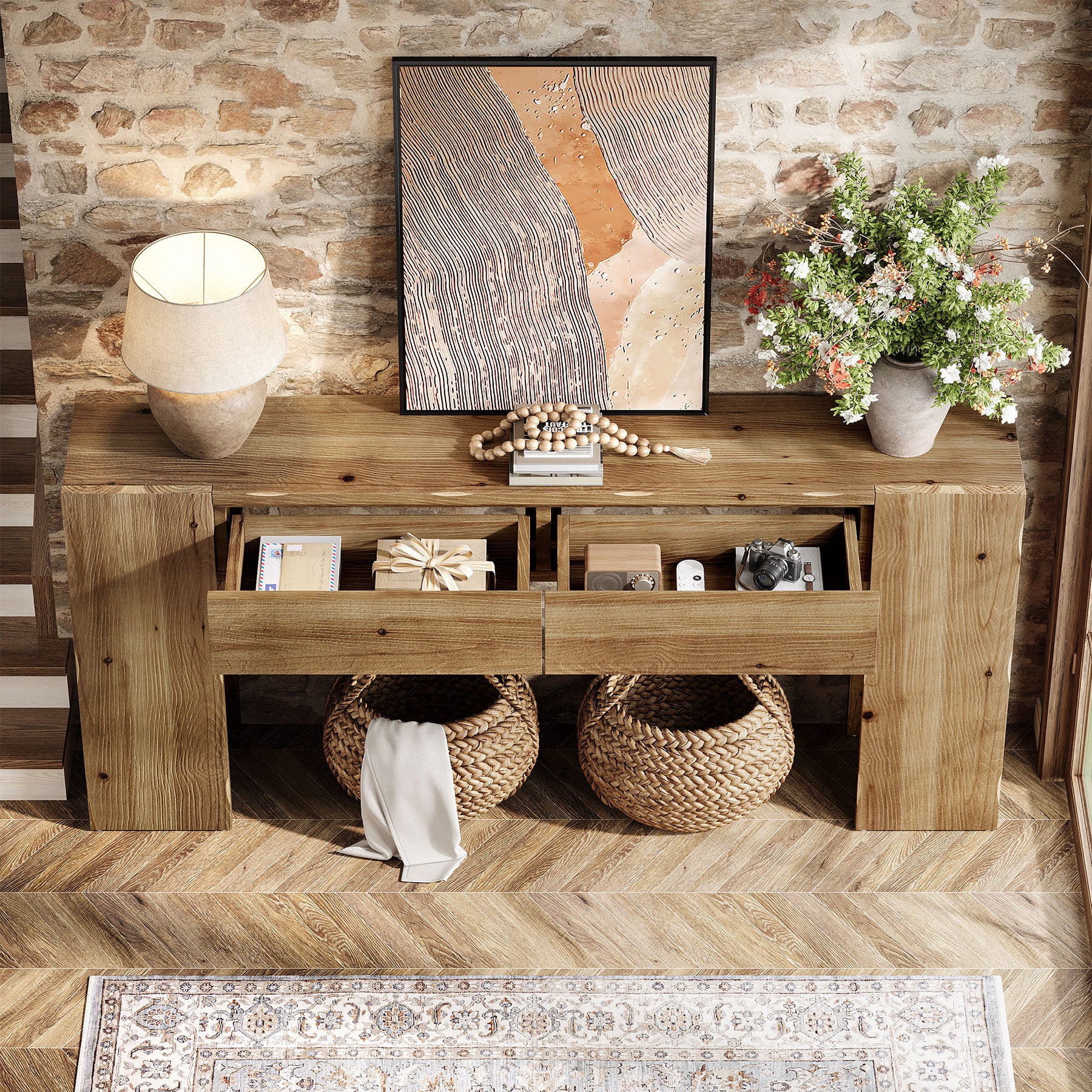 63" Solid Wood Console Table with Drawers, Narrow Entryway Sofa Table for Hallway & Living Room - Image 4