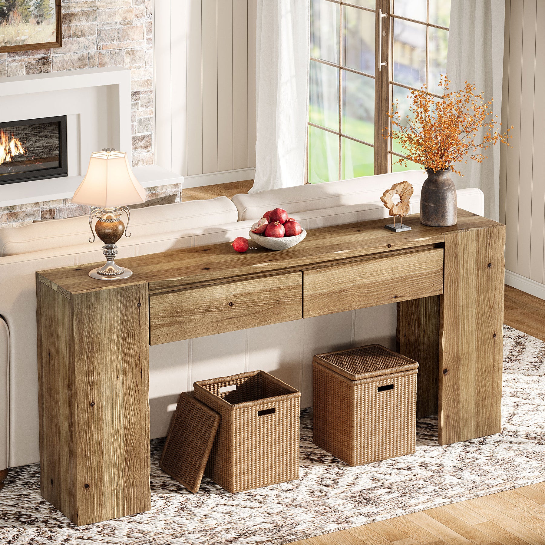 63" Solid Wood Console Table with Drawers, Narrow Entryway Sofa Table for Hallway & Living Room - Image 5