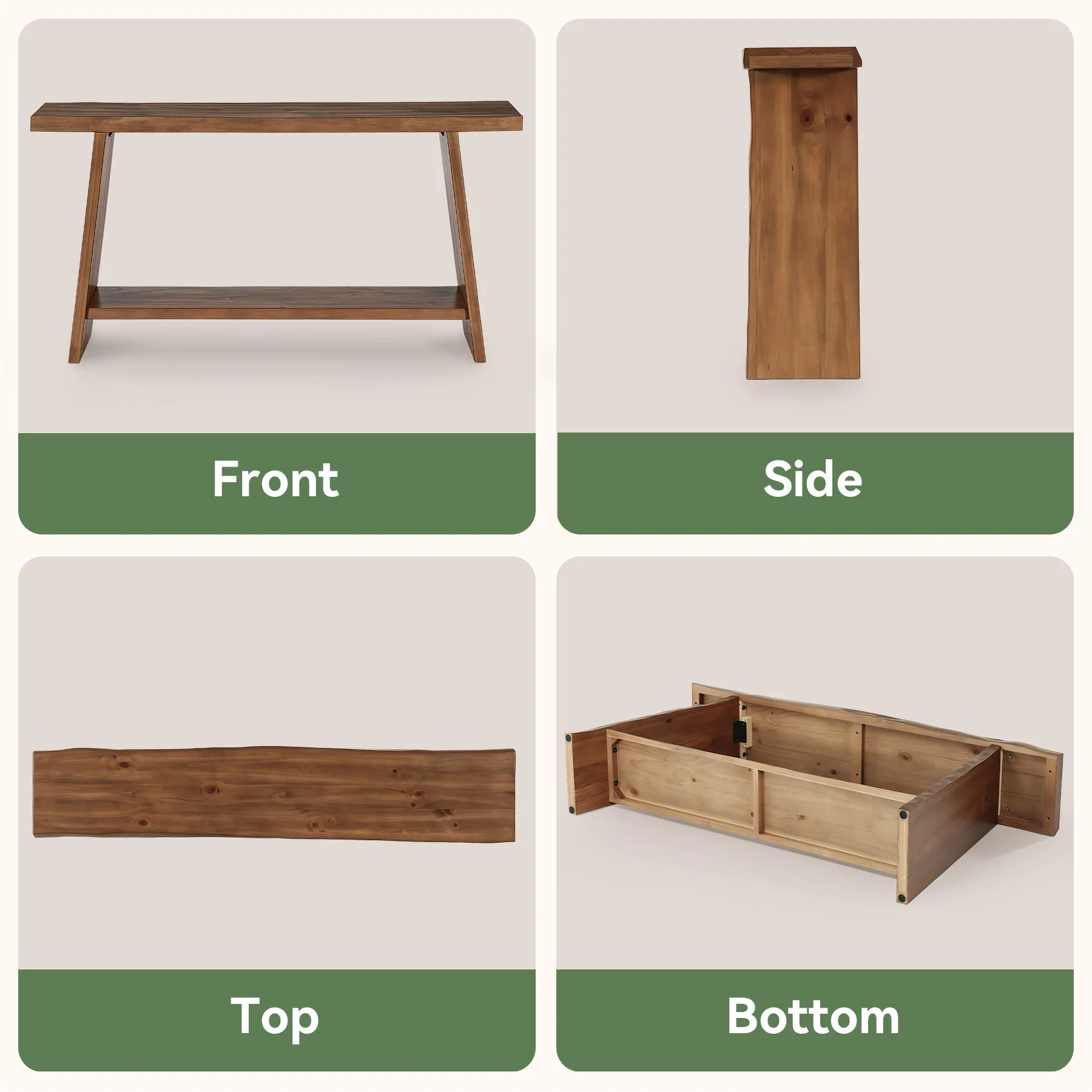 63" Solid Wood Console Table with Shelf, Farmhouse Narrow Entryway & Sofa Table - Image 7