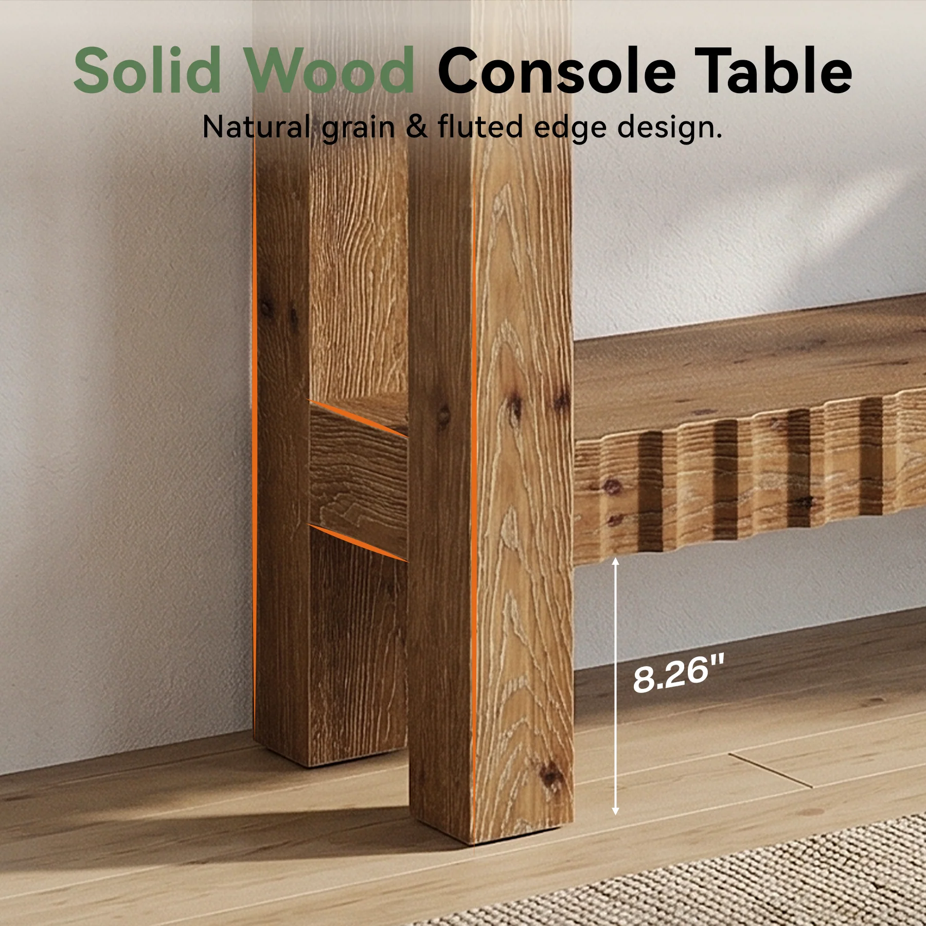 63" Solid Wood Console Table with Storage, Farmhouse Narrow Sofa & Entryway Table with 2-Tier Shelf - Image 7