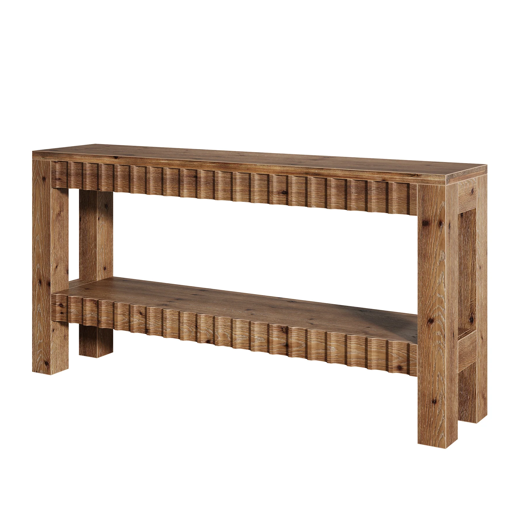 63" Solid Wood Console Table with Storage, Farmhouse Narrow Sofa & Entryway Table with 2-Tier Shelf - Image 8