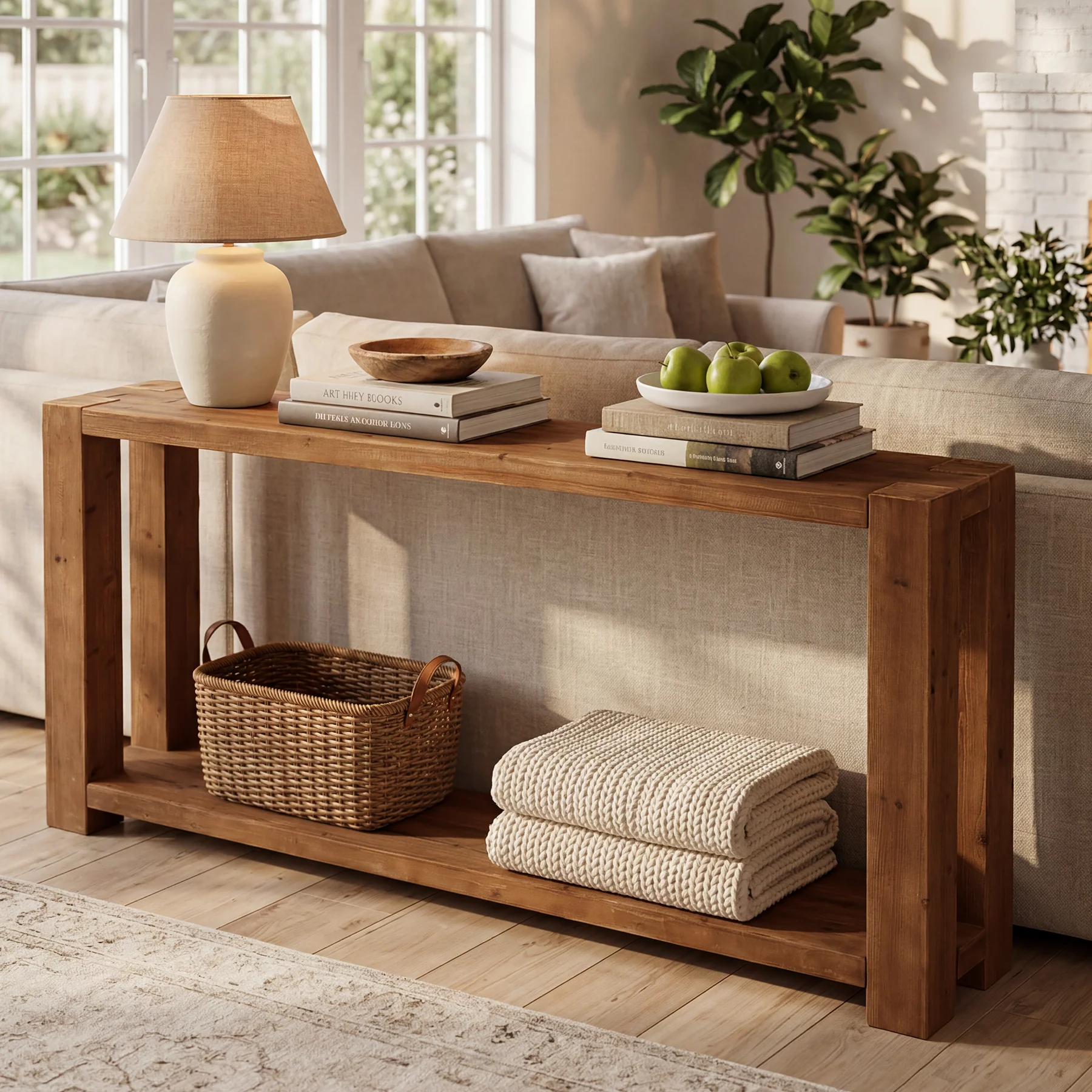 63" Solid Wood Console Table with Storage Shelf, Farmhouse Entryway Sofa Table for Hallway & Living Room - Image 3