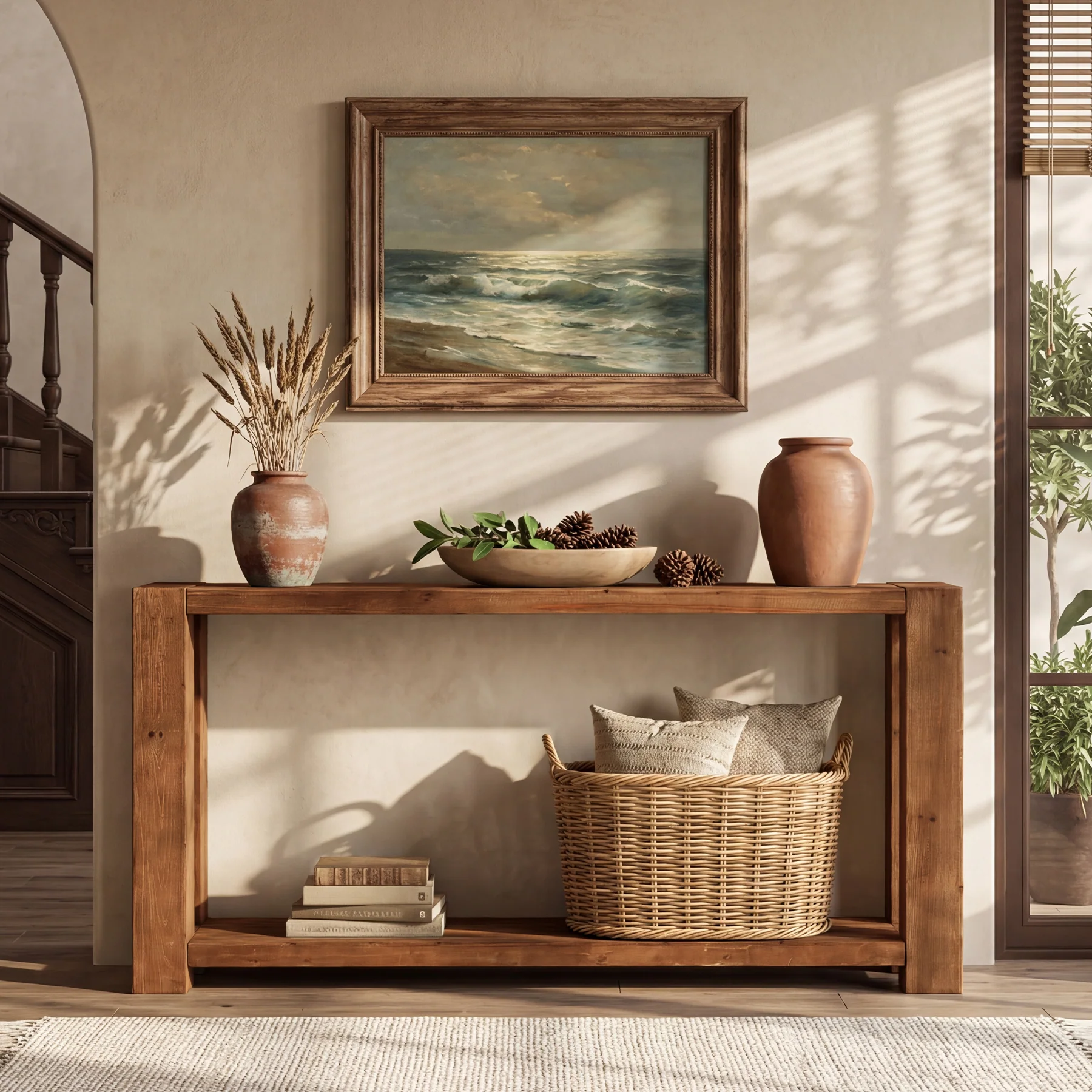 63" Solid Wood Console Table with Storage Shelf, Farmhouse Entryway Sofa Table for Hallway & Living Room - Image 4