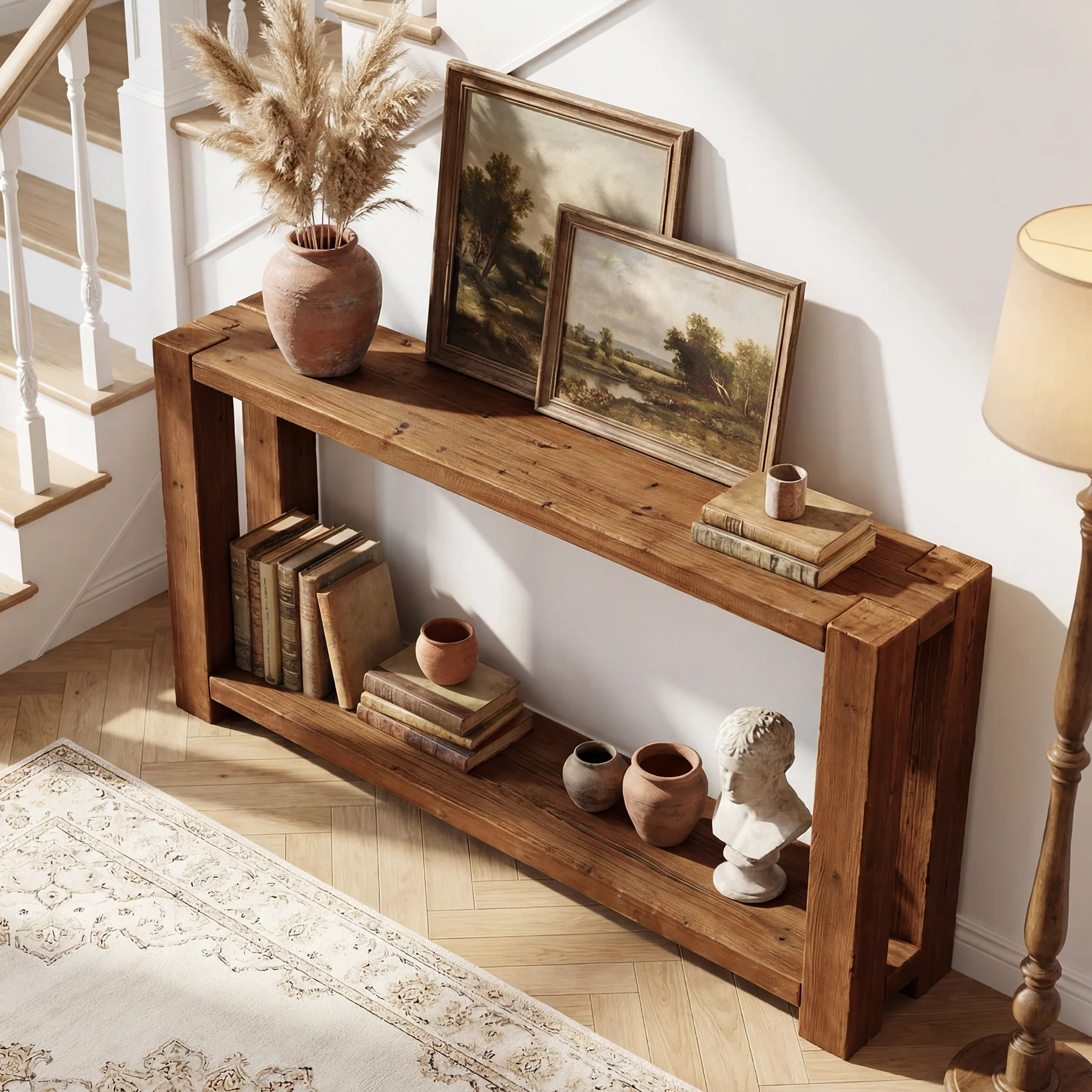 63" Solid Wood Console Table with Storage Shelf, Farmhouse Entryway Sofa Table for Hallway & Living Room - Image 5