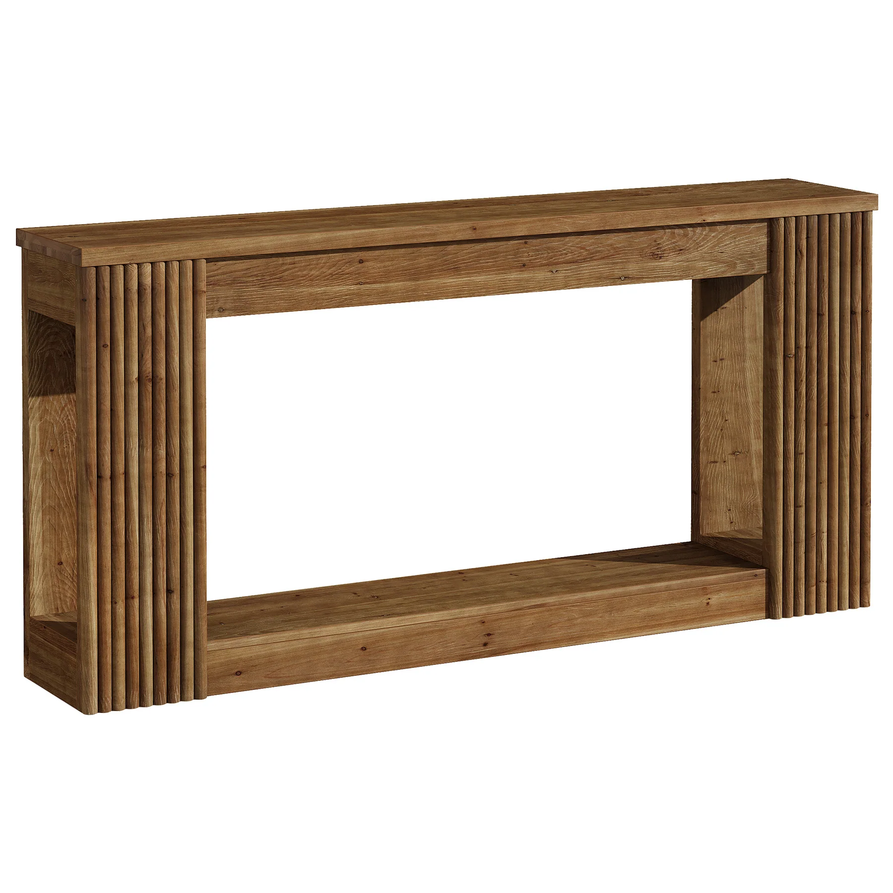 63" Solid Wood Console Table with Storage Shelf, Farmhouse Entryway Table with Fluted Legs - Image 8