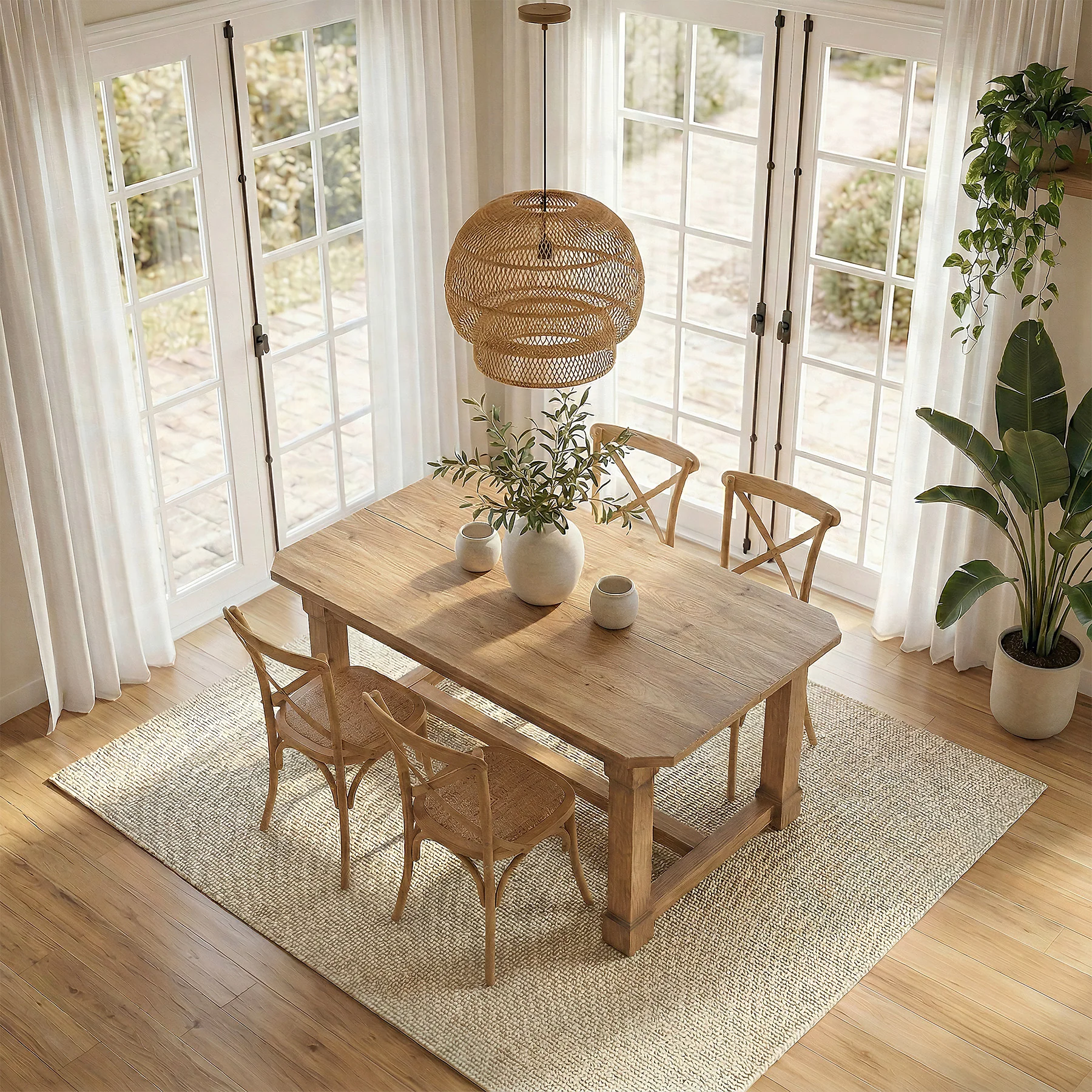 63" Solid Wood Dining Table for 4–6, Farmhouse Rectangular Kitchen Table with Heavy-Duty Legs & Crossbar Support - Image 6