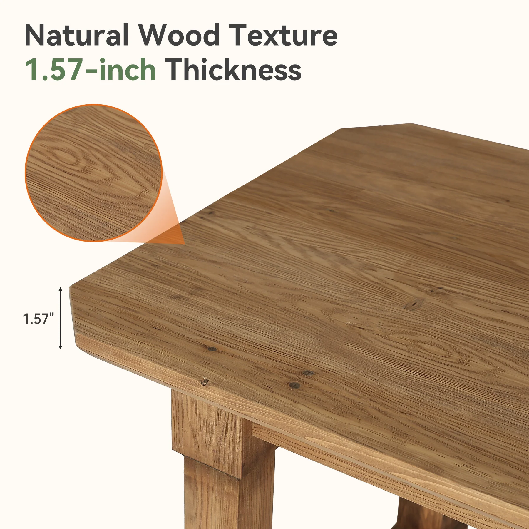 63" Solid Wood Dining Table for 4–6, Farmhouse Rectangular Kitchen Table with Heavy-Duty Legs & Crossbar Support - Image 8