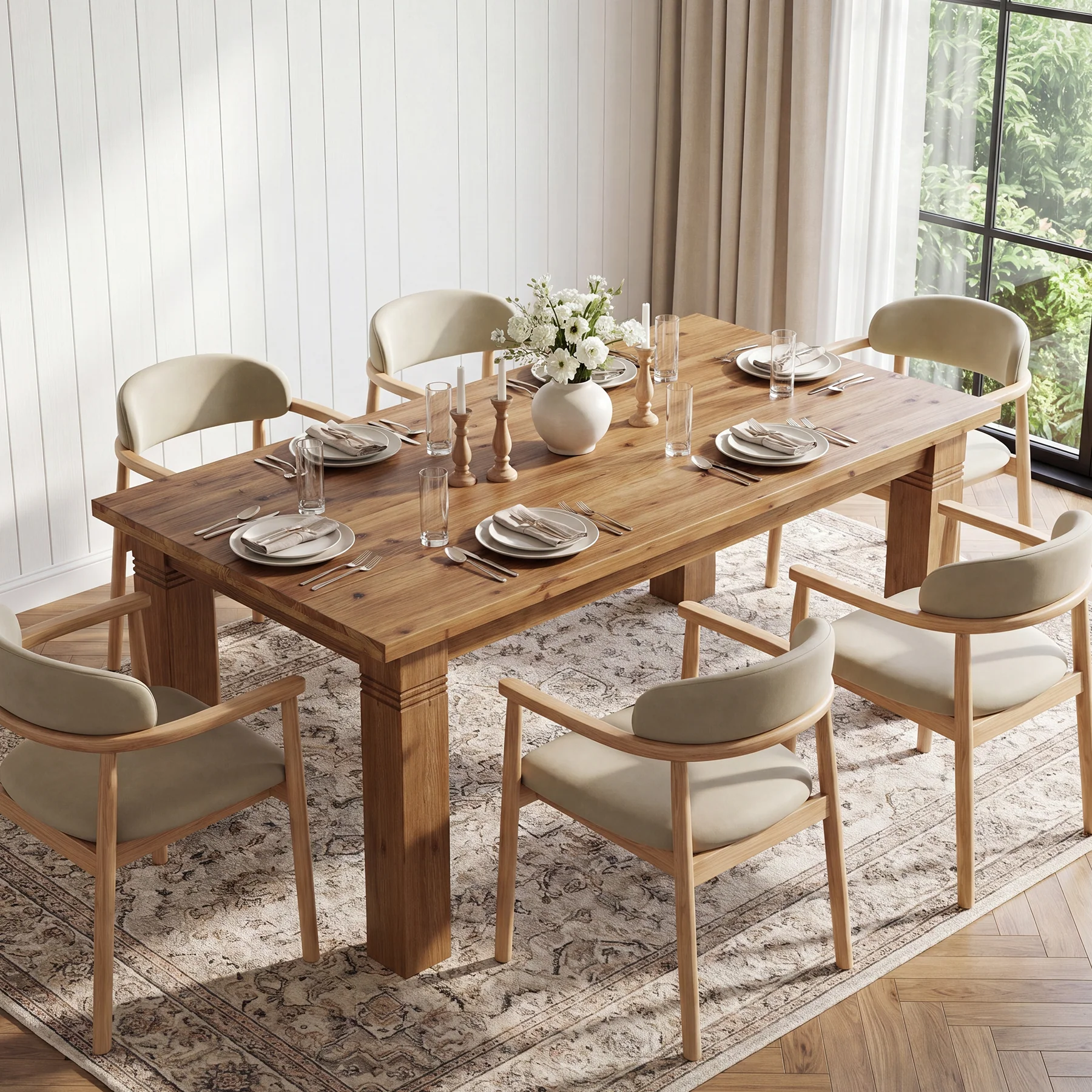 63" Solid Wood Dining Table for 4-6 People, Rectangular Kitchen Tables with Sturdy Legs - Image 3