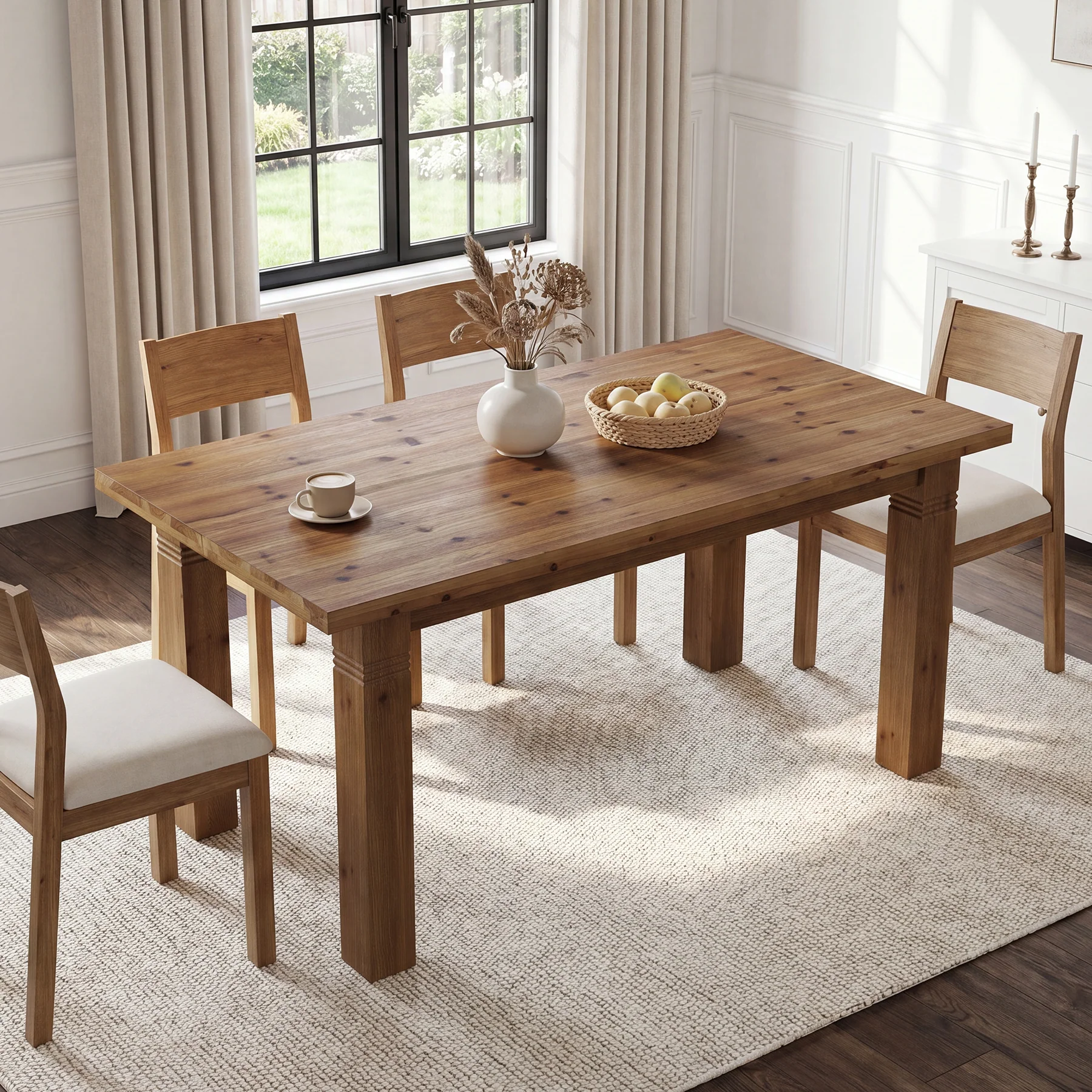 63" Solid Wood Dining Table for 4-6 People, Rectangular Kitchen Tables with Sturdy Legs - Image 4