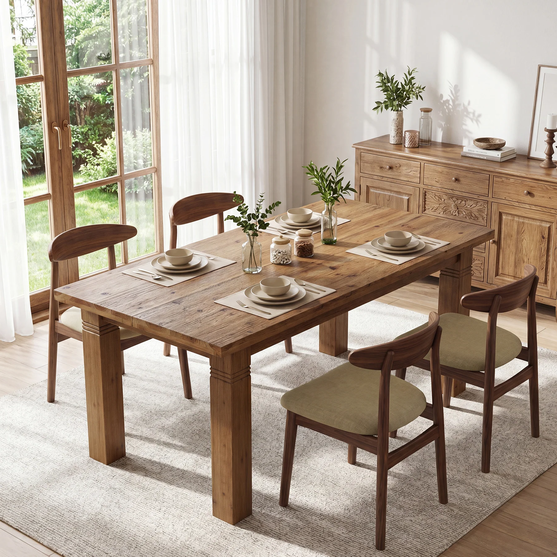 63" Solid Wood Dining Table for 4-6 People, Rectangular Kitchen Tables with Sturdy Legs - Image 6