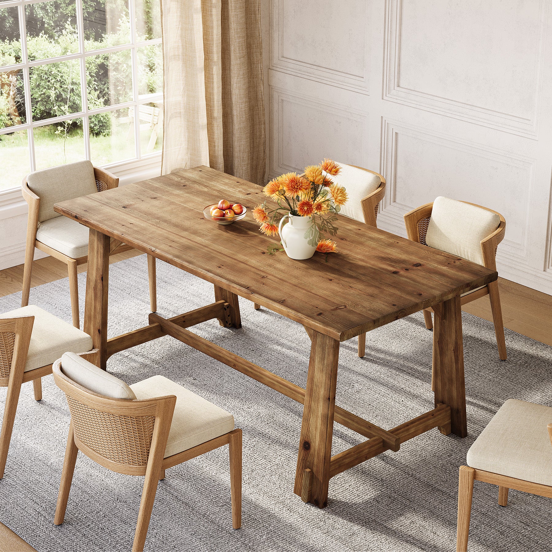 63" Solid Wood Dining Table for 4-6 People, Rustic Farmhouse Kitchen & Dining Room Table - Image 6