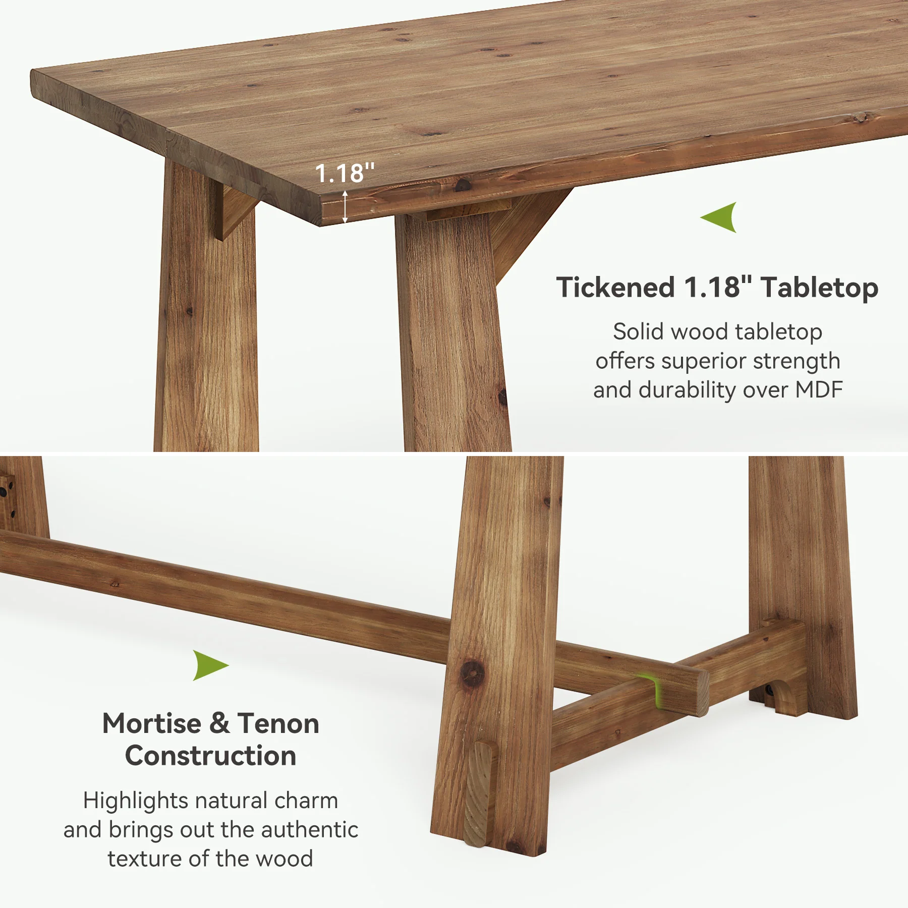 63" Solid Wood Dining Table for 4-6 People, Rustic Farmhouse Kitchen & Dining Room Table - Image 7