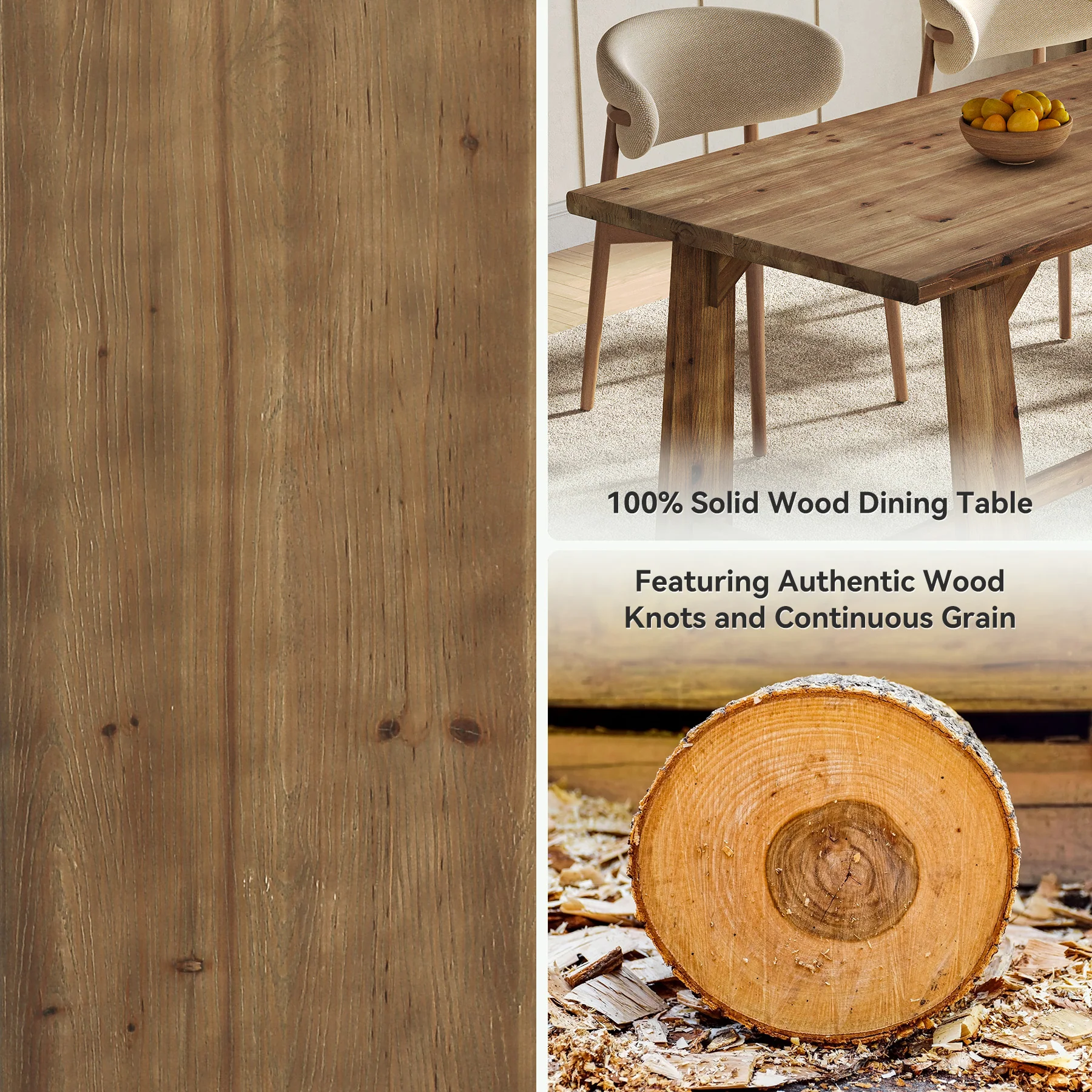 63" Solid Wood Dining Table for 4-6 People, Rustic Farmhouse Kitchen & Dining Room Table - Image 8