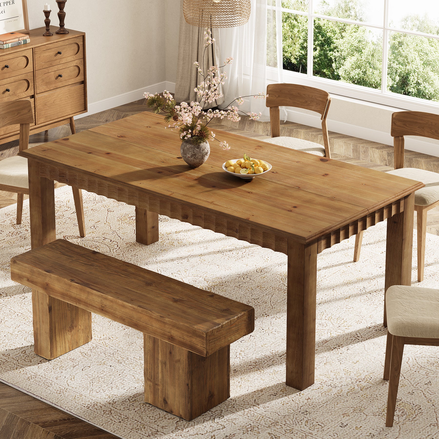 63" Solid Wood Dining Table, Rectangular Kitchen Dinner Table for 4-6 - Image 3
